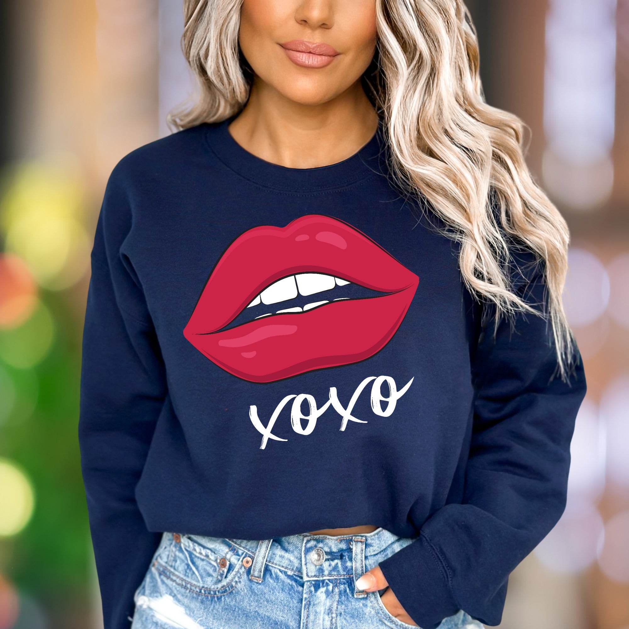 "xoxo" Red Lips Graphic Unisex Adult Sweatshirt | Flirty Modern Style