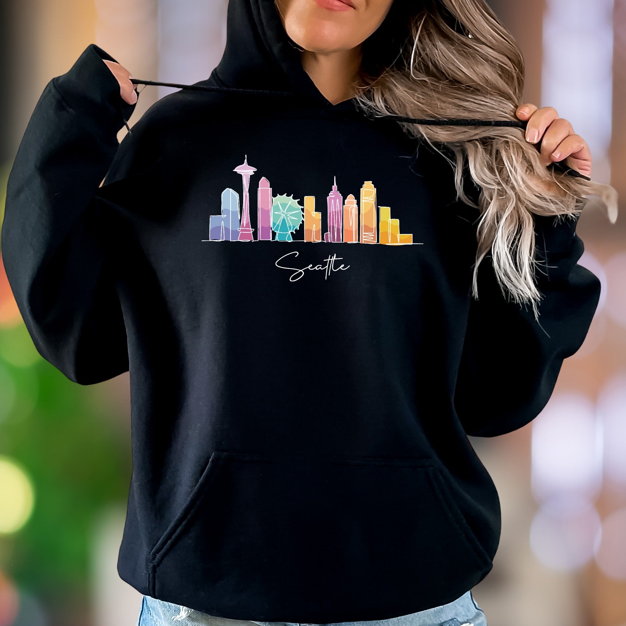"Seattle" | Watercolor Skyline Streetwear Unisex Adult Hoodie | City Lover Apparel
