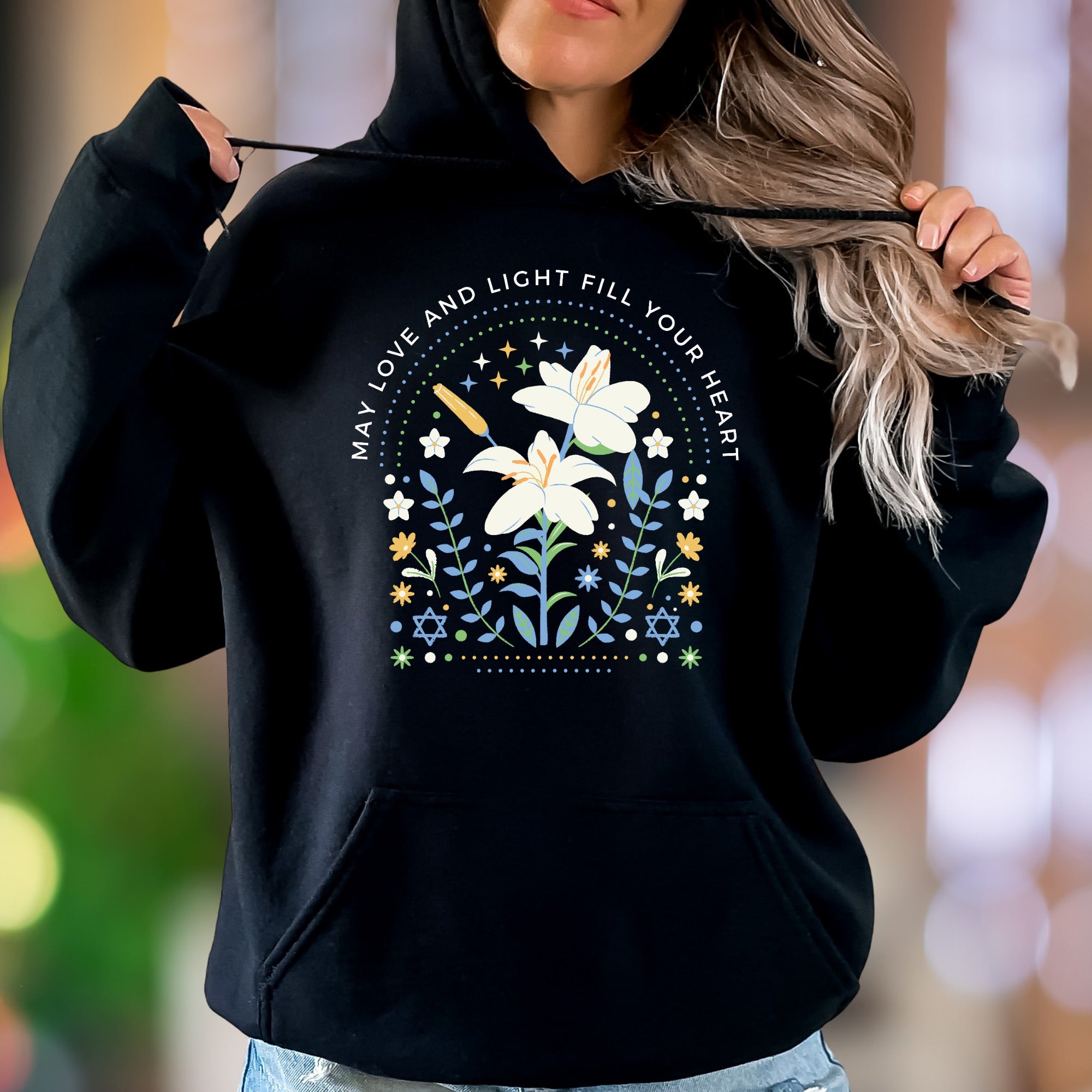 "May Love and Light Fill Your Heart" | Floral Graphic Unisex Adult Hoodie | Calm Lifestyle