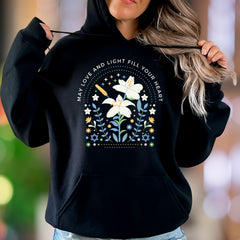 "May Love and Light Fill Your Heart" | Floral Graphic Unisex Adult Hoodie | Calm Lifestyle