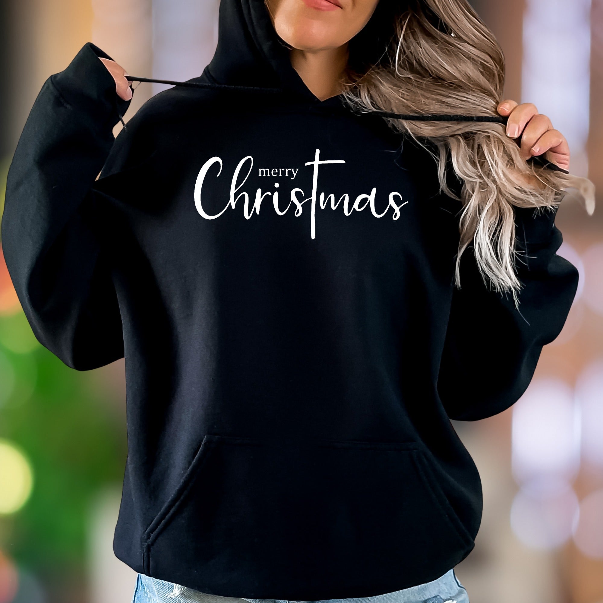 "Merry Christmas" | Script Typography Unisex Adult Hoodie | Festive Seasonal Wear