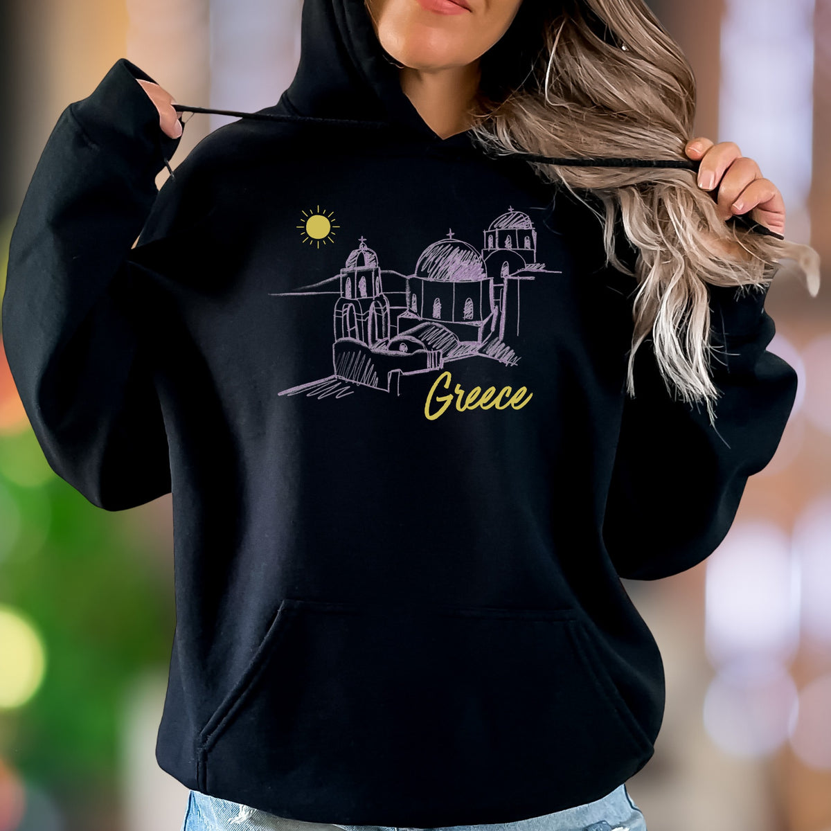 "Greece" | Retro Sketch Landmark Unisex Adult Hoodie | Travel Lifestyle