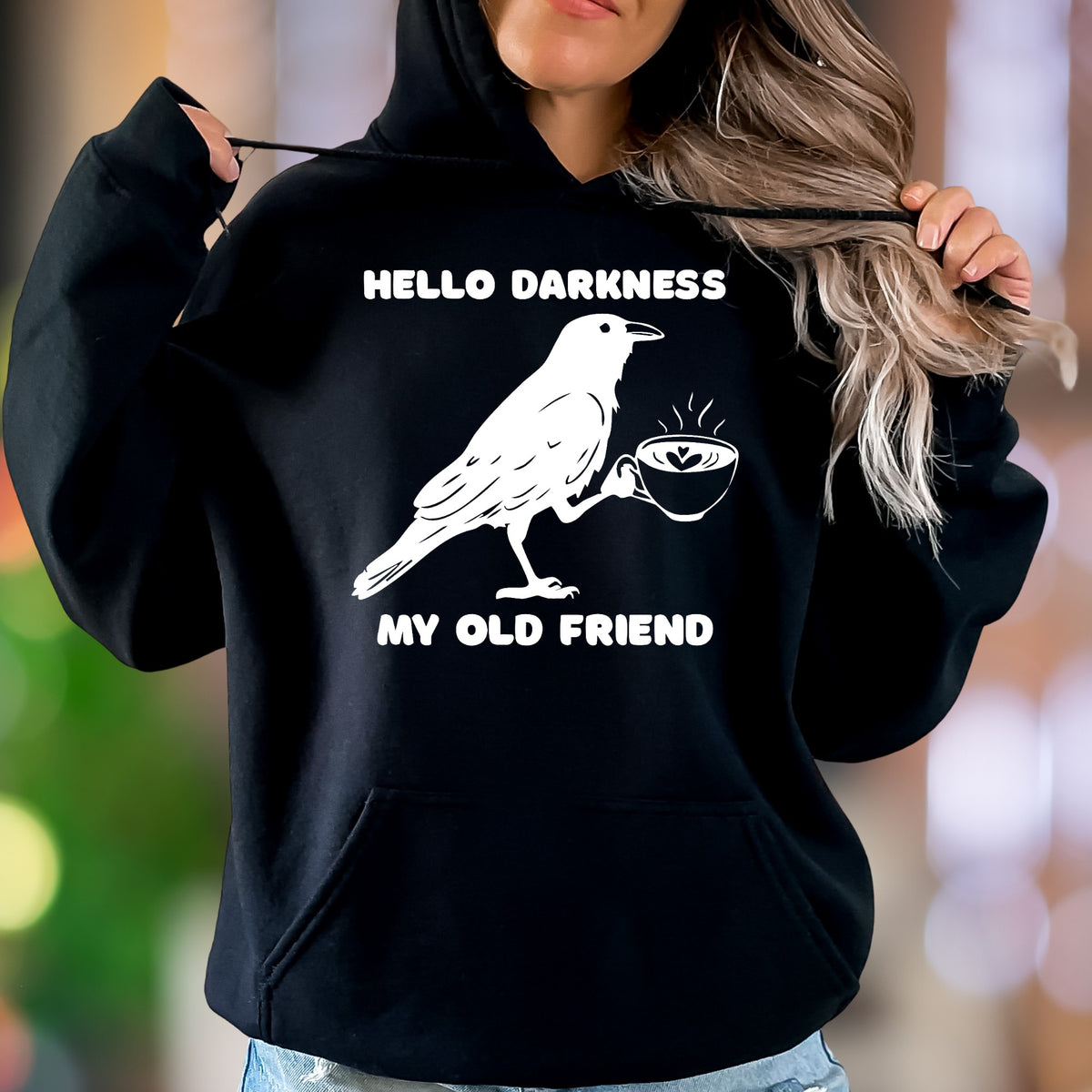 "Hello Darkness My Old Friend" | Funny Retro Unisex Adult Hoodie | Witty Lifestyle Apparel