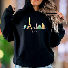 "Paris Skyline" | Minimal Line Art Unisex Adult Hoodie | Travel Lifestyle
