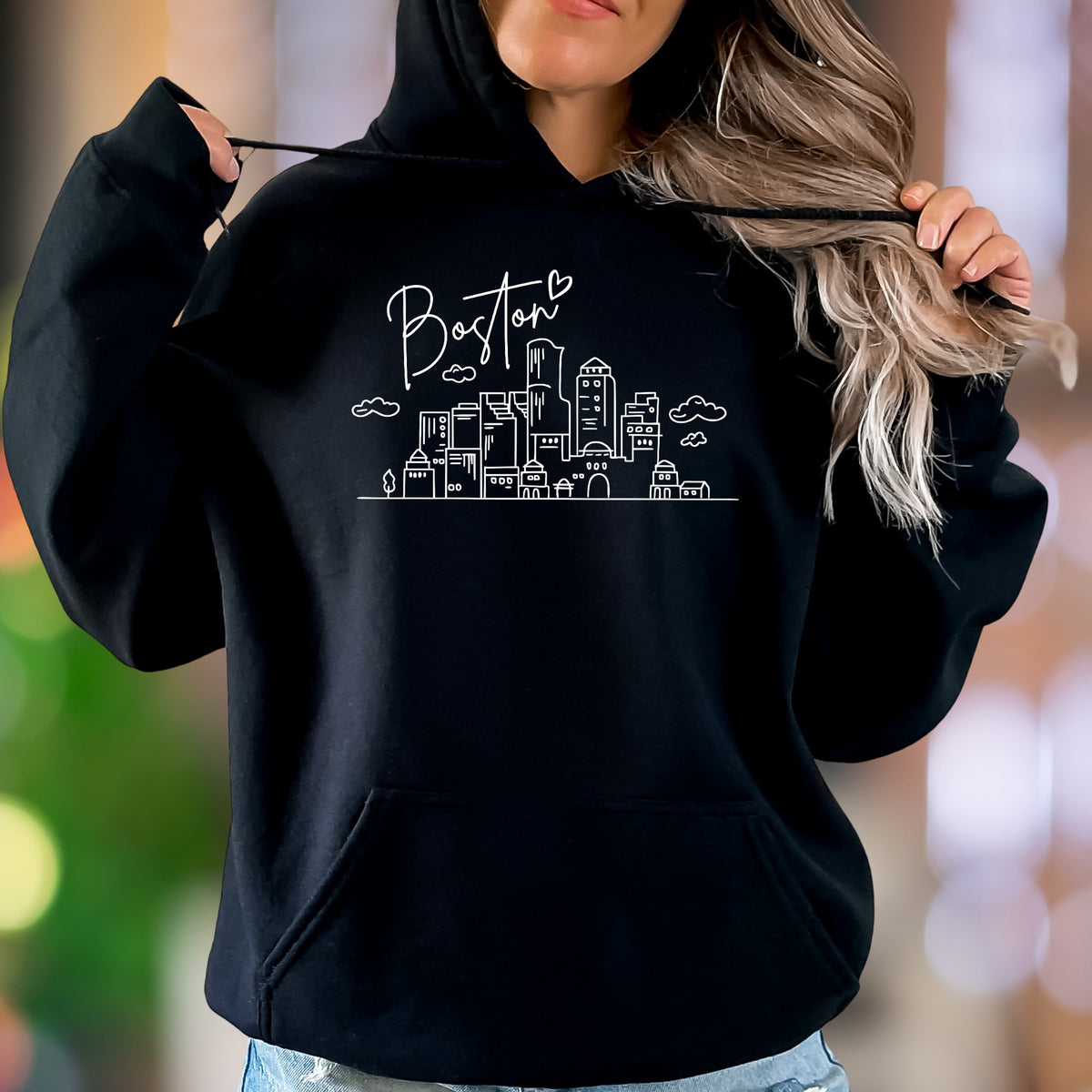 "Boston" | Minimal Cityscape Unisex Adult Hoodie | Urban Lifestyle
