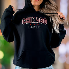"CHICAGO ILLINOIS" | Retro College Typography Unisex Adult Hoodie | City Lover Apparel