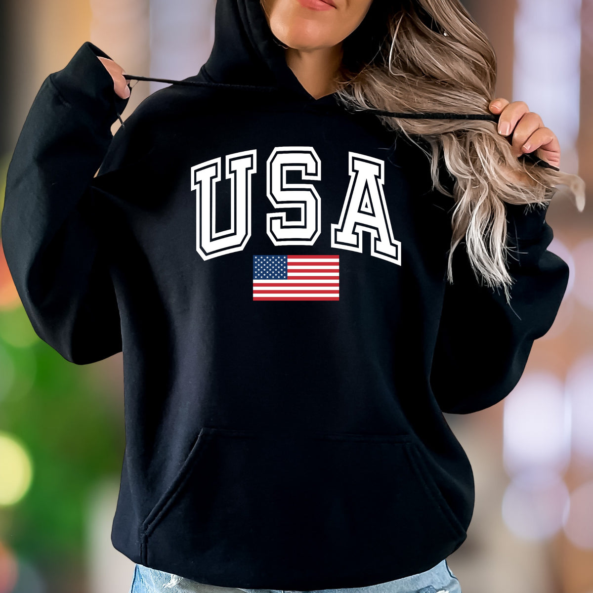 "USA" | Bold Collegiate Unisex Adult Hoodie | Patriotic Lifestyle Wear