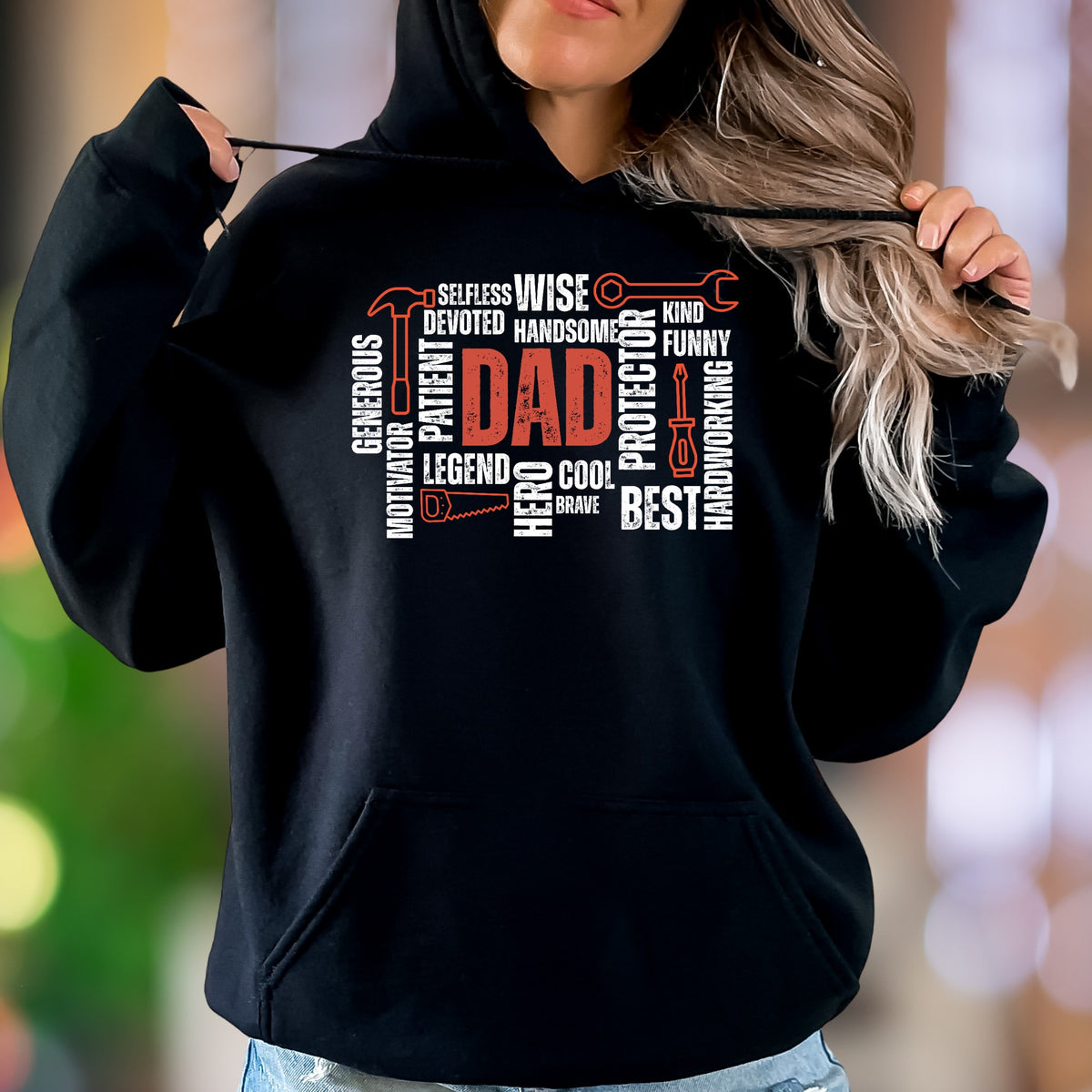 "DAD" Word Cloud Graphic Unisex Adult Hoodie | Motivational Identity