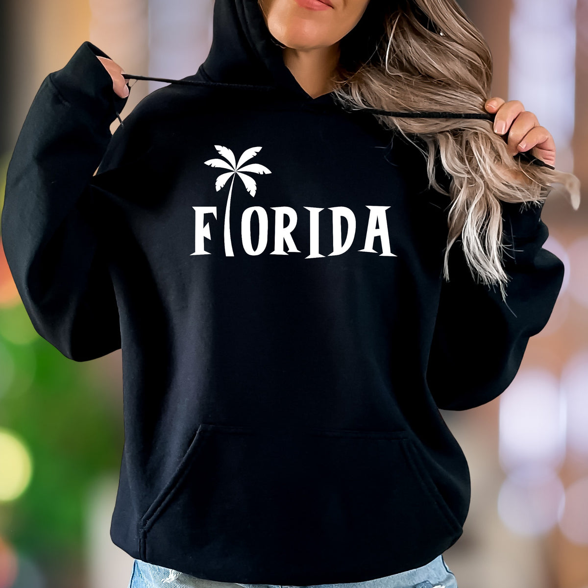 "Florida" | Palm Tree Typographic Unisex Adult Hoodie | Sunshine State Lifestyle