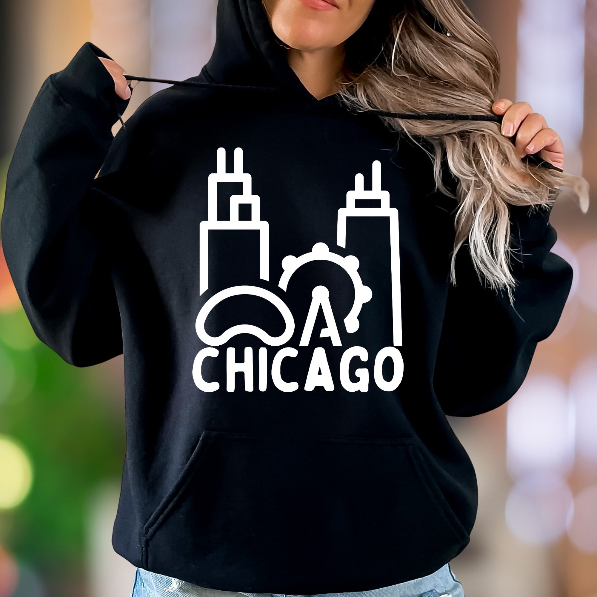 "Chicago Skyline" | Minimal City Graphic Unisex Adult Hoodie | Urban Lifestyle Apparel