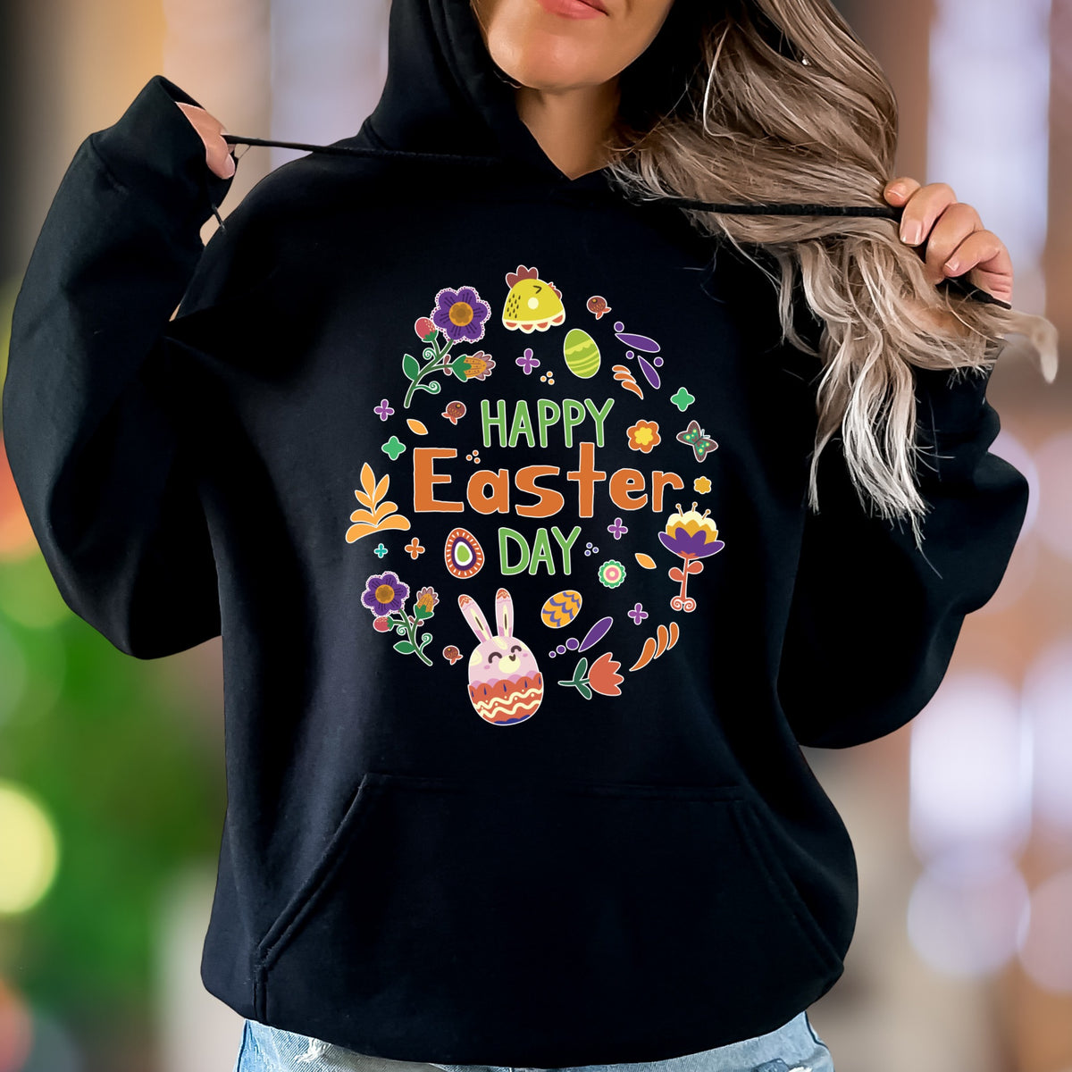 "Happy Easter Day" | Festive Graphic Unisex Adult Hoodie | Holiday Celebration