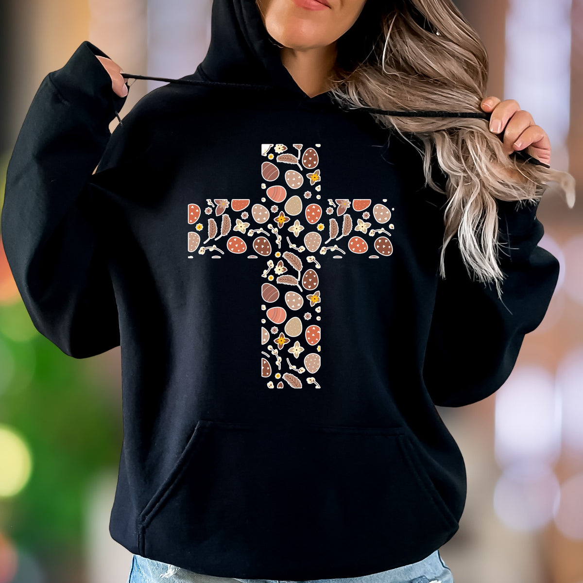 "Easter Cross Pattern" | Festive Graphic Unisex Adult Hoodie | Seasonal Lifestyle