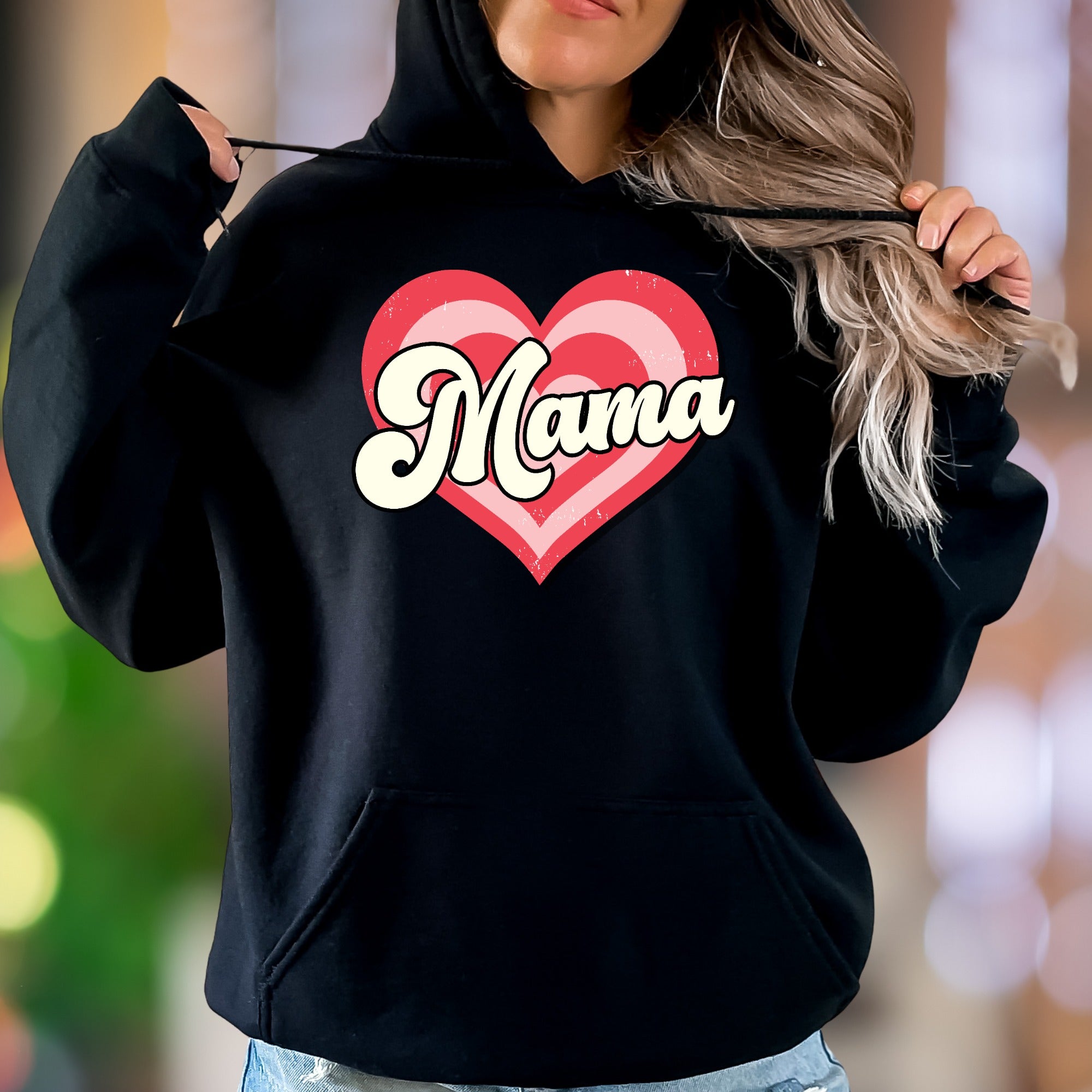 "Mama" | Retro Heart Graphic Unisex Adult Hoodie | Motherhood Lifestyle