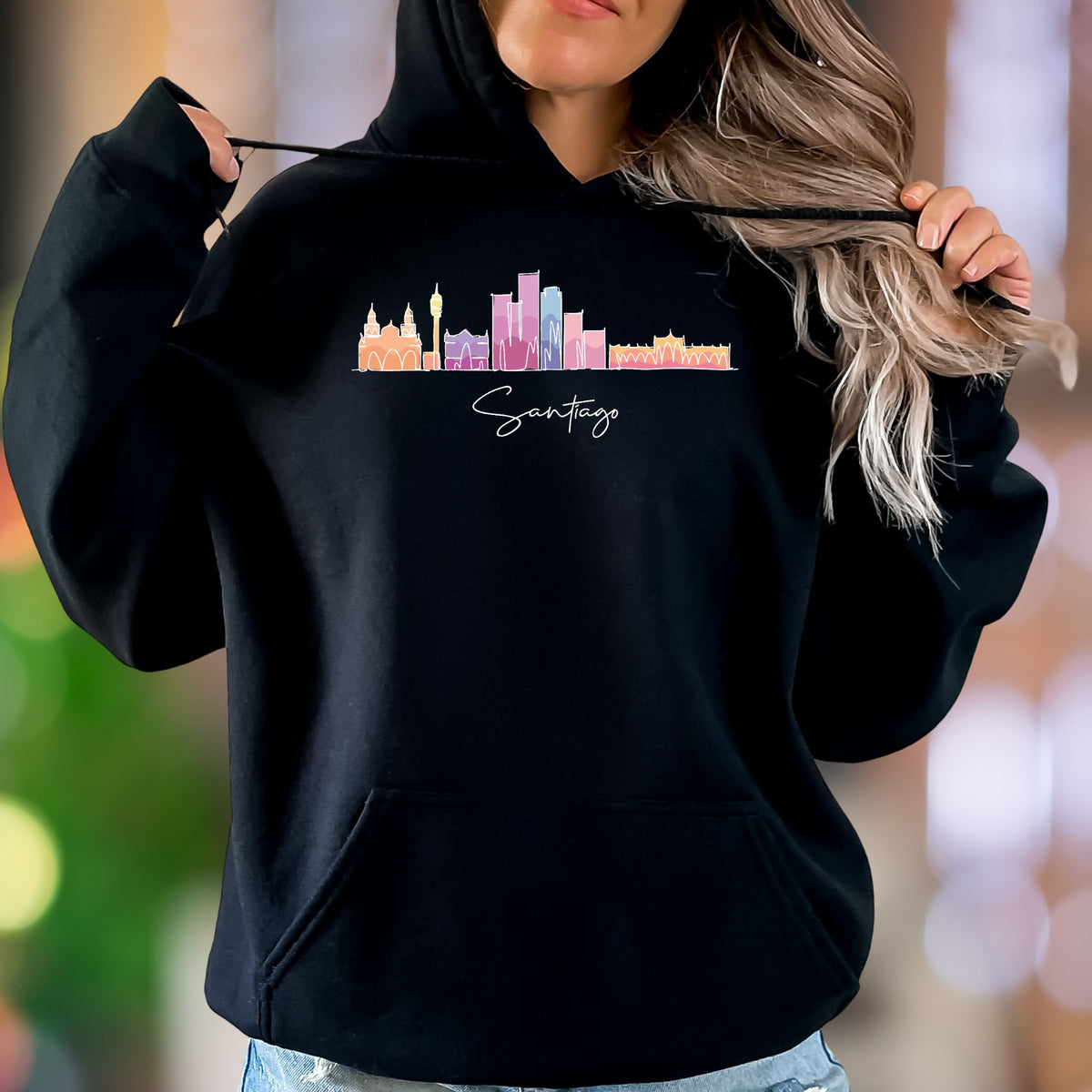 "Santiago" | Colorful City Skyline Unisex Adult Hoodie | Travel Lifestyle