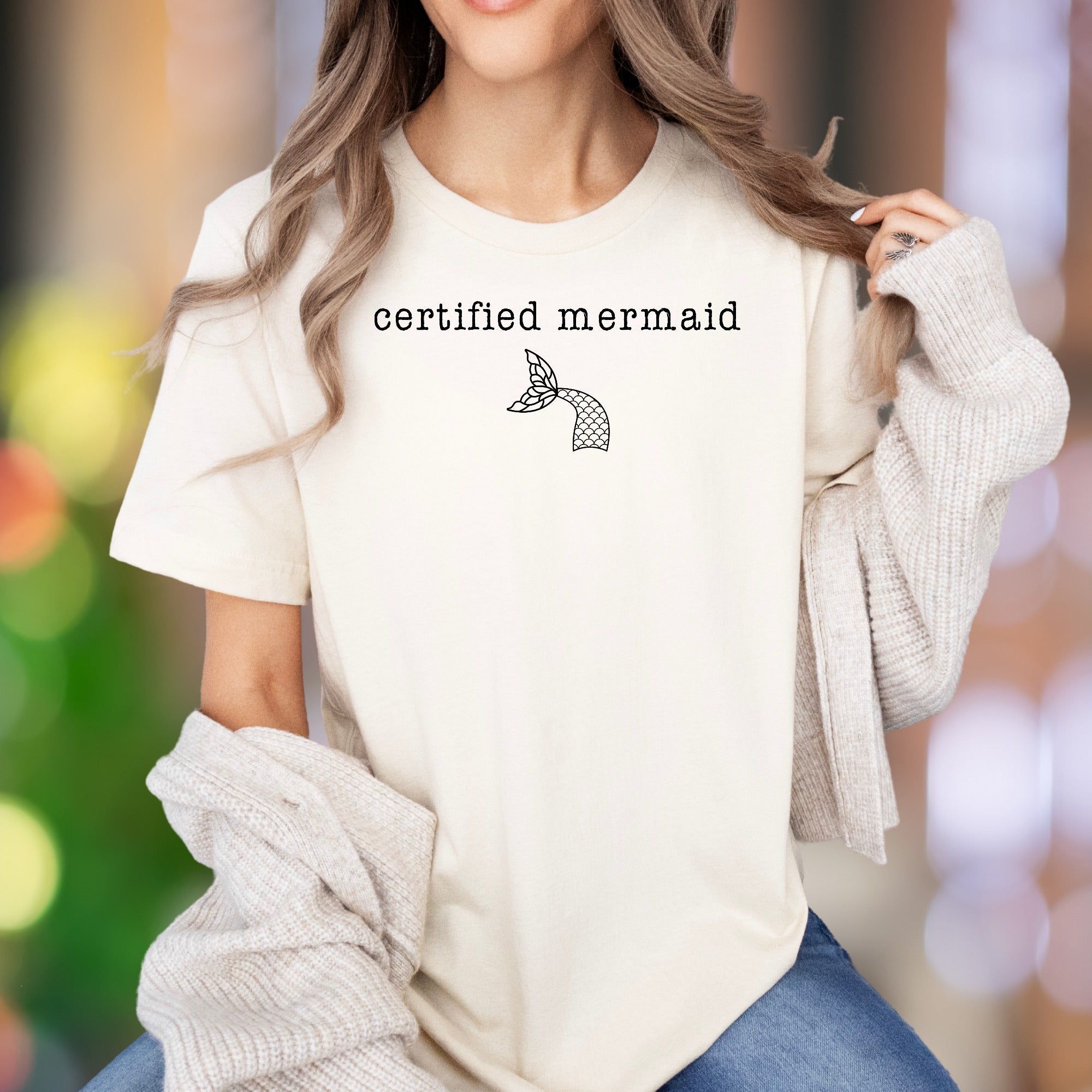 "certified mermaid" | Minimal Typography Unisex Adult T-Shirt | Playful Coastal Lifestyle