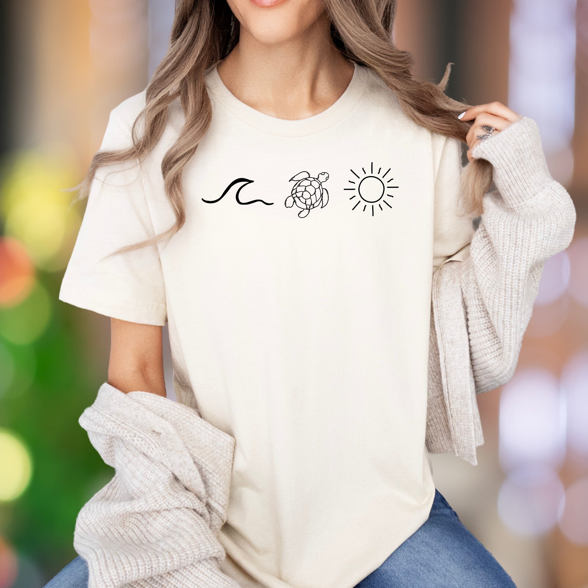 "Wave Turtle Sun" | Minimal Nature Unisex Adult T-Shirt | Beach Lifestyle