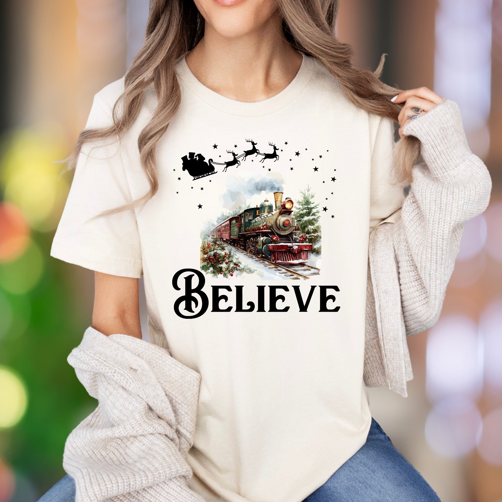 "Believe" | Festive Christmas Train Unisex Adult T-Shirt | Holiday Lifestyle