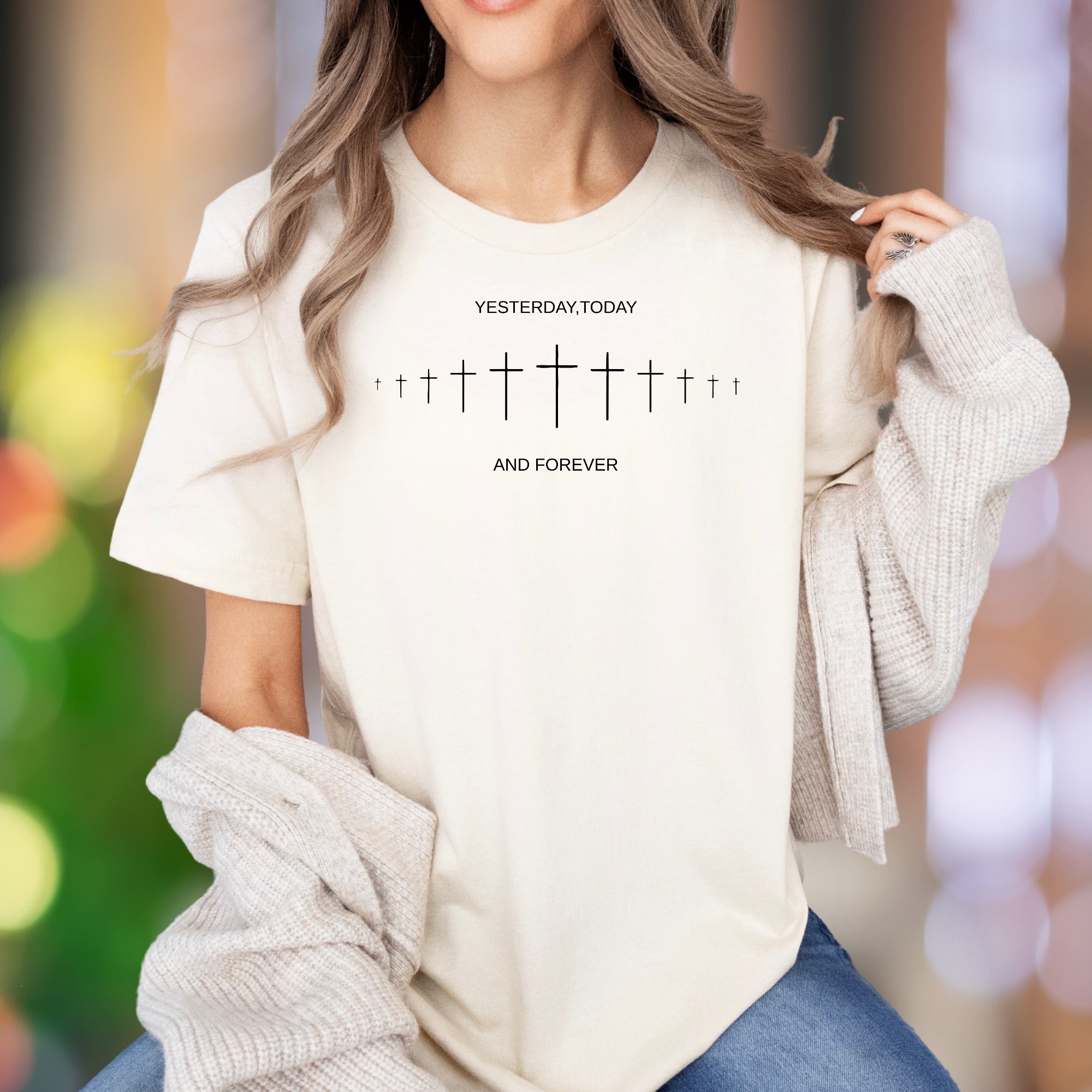 "Yesterday, Today And Forever" | Minimal Crosses Unisex Adult T-Shirt | Faithful Expression