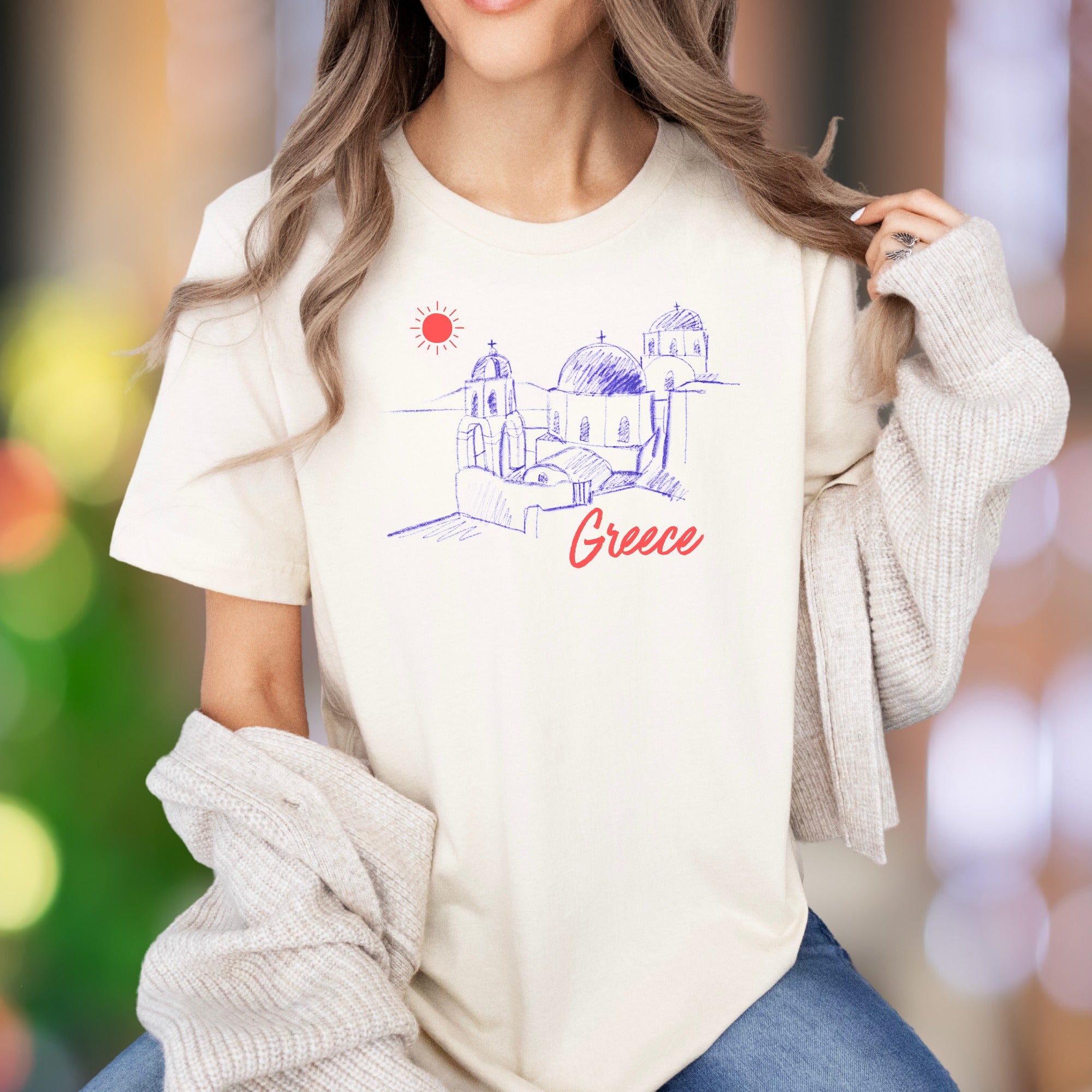 "Greece" | Sketch Art Travel Unisex Adult T-Shirt | Mediterranean Lifestyle