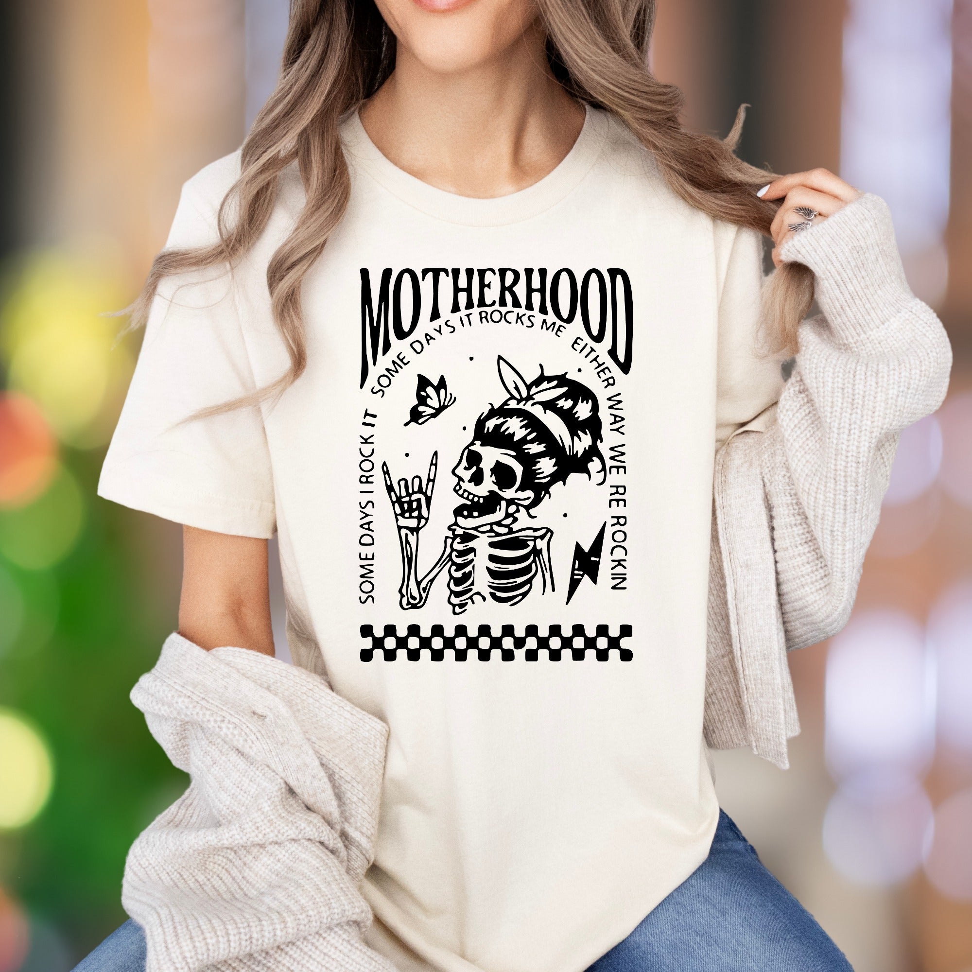 "Motherhood - Some Days I Rock It, Some Days It Rocks Me" | Bold Retro Unisex Adult T-Shirt | Edgy Mom Life