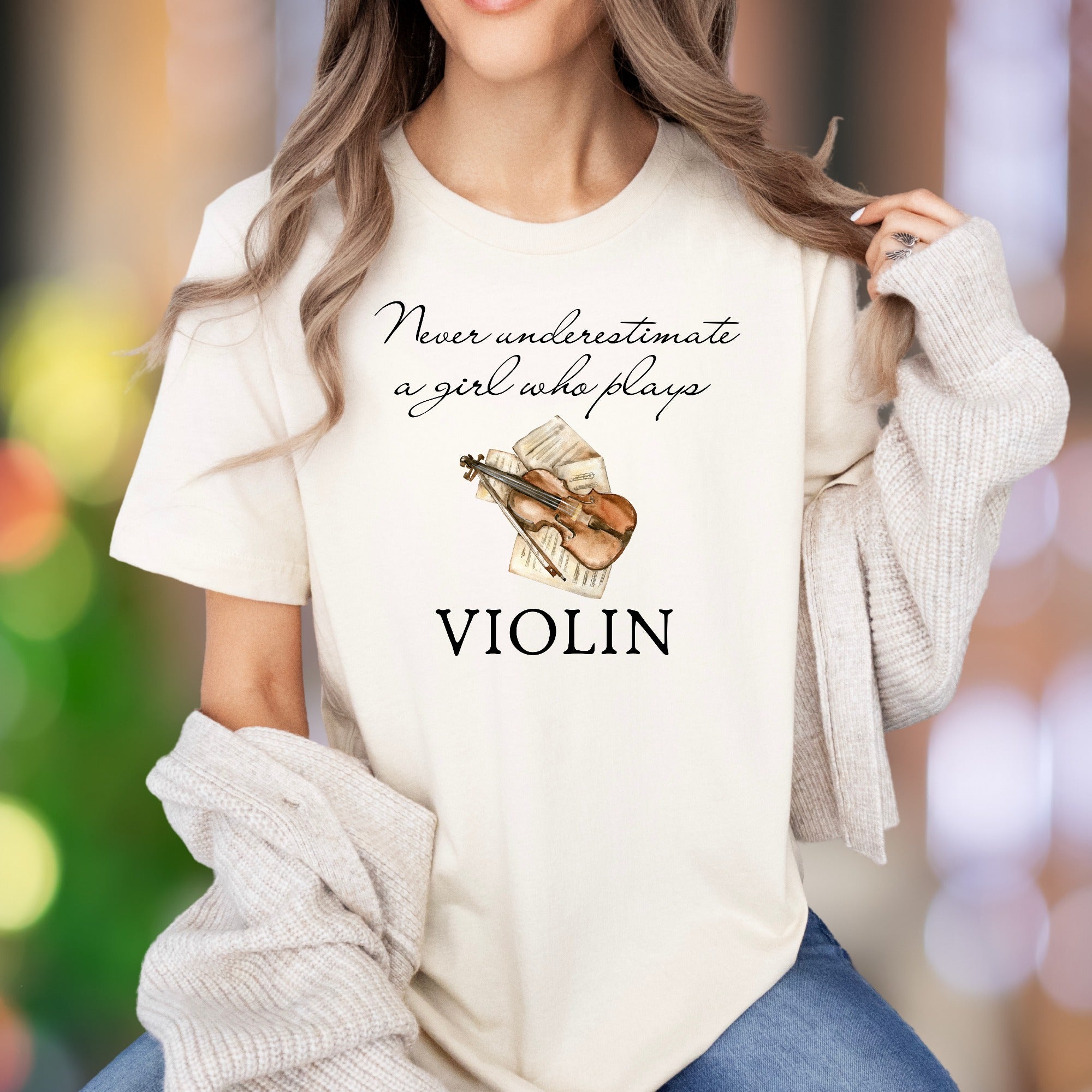 "Never underestimate a girl who plays VIOLIN" | Artistic Graphic Unisex Adult T-Shirt | Musician Lifestyle