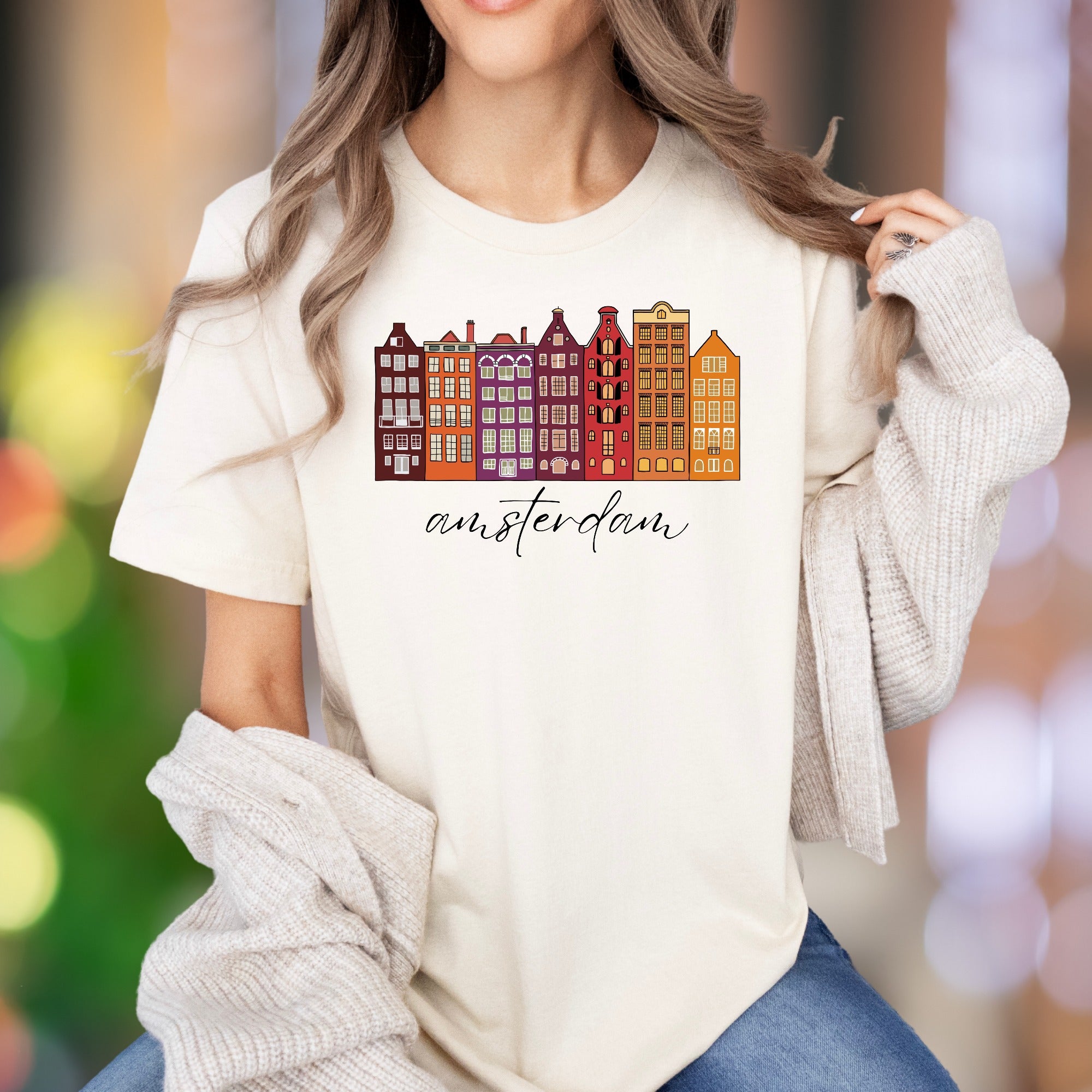 "amsterdam" | Colorful Cityscape Unisex Adult T-Shirt | Travel & Culture Apparel