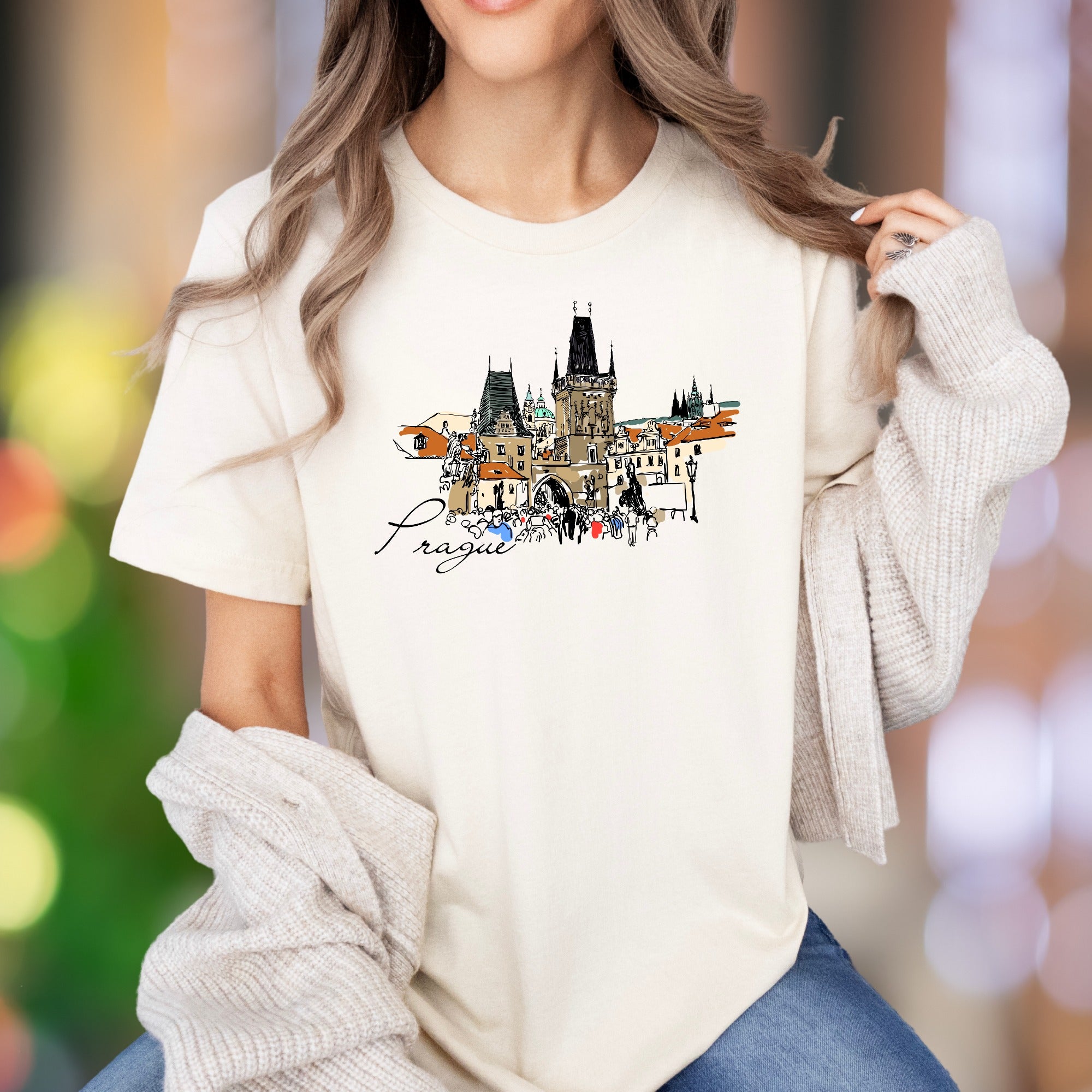 "Prague" | Cityscape Sketch Unisex Adult T-Shirt | Travel Lifestyle