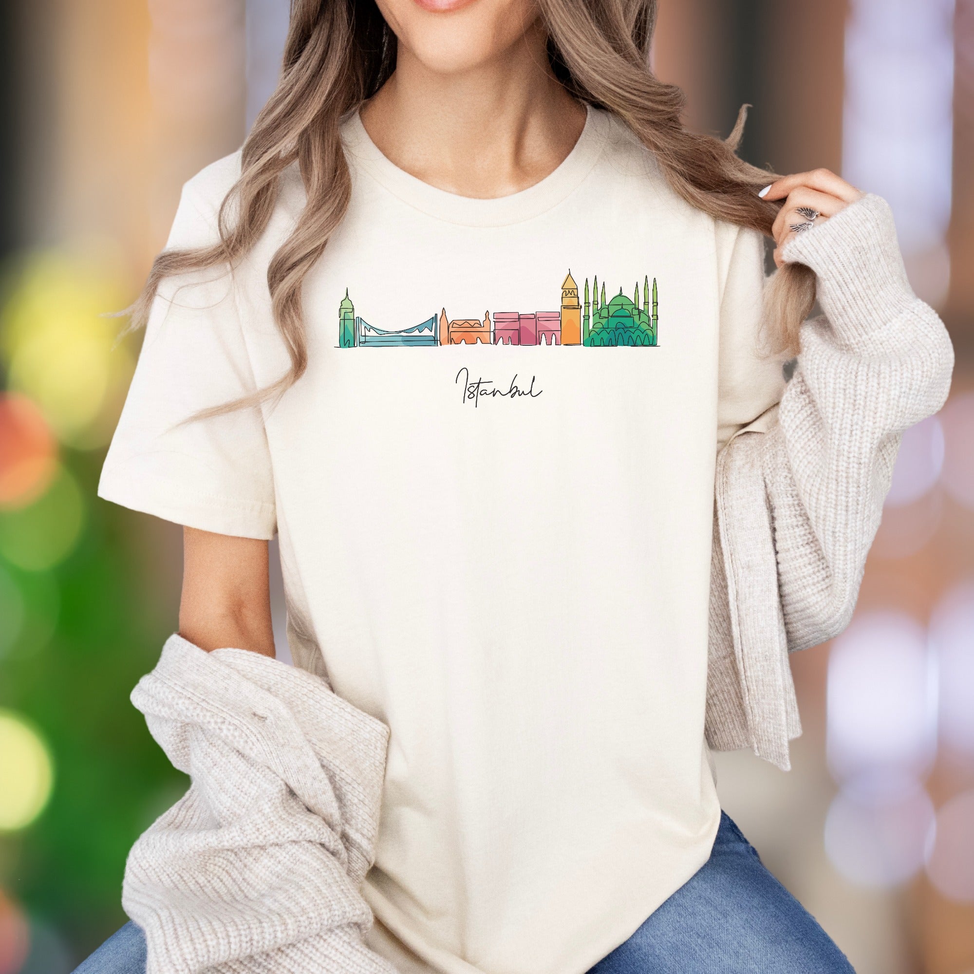 "Istanbul" | Colorful Skyline Outline Unisex Adult T-Shirt | Travel Lifestyle