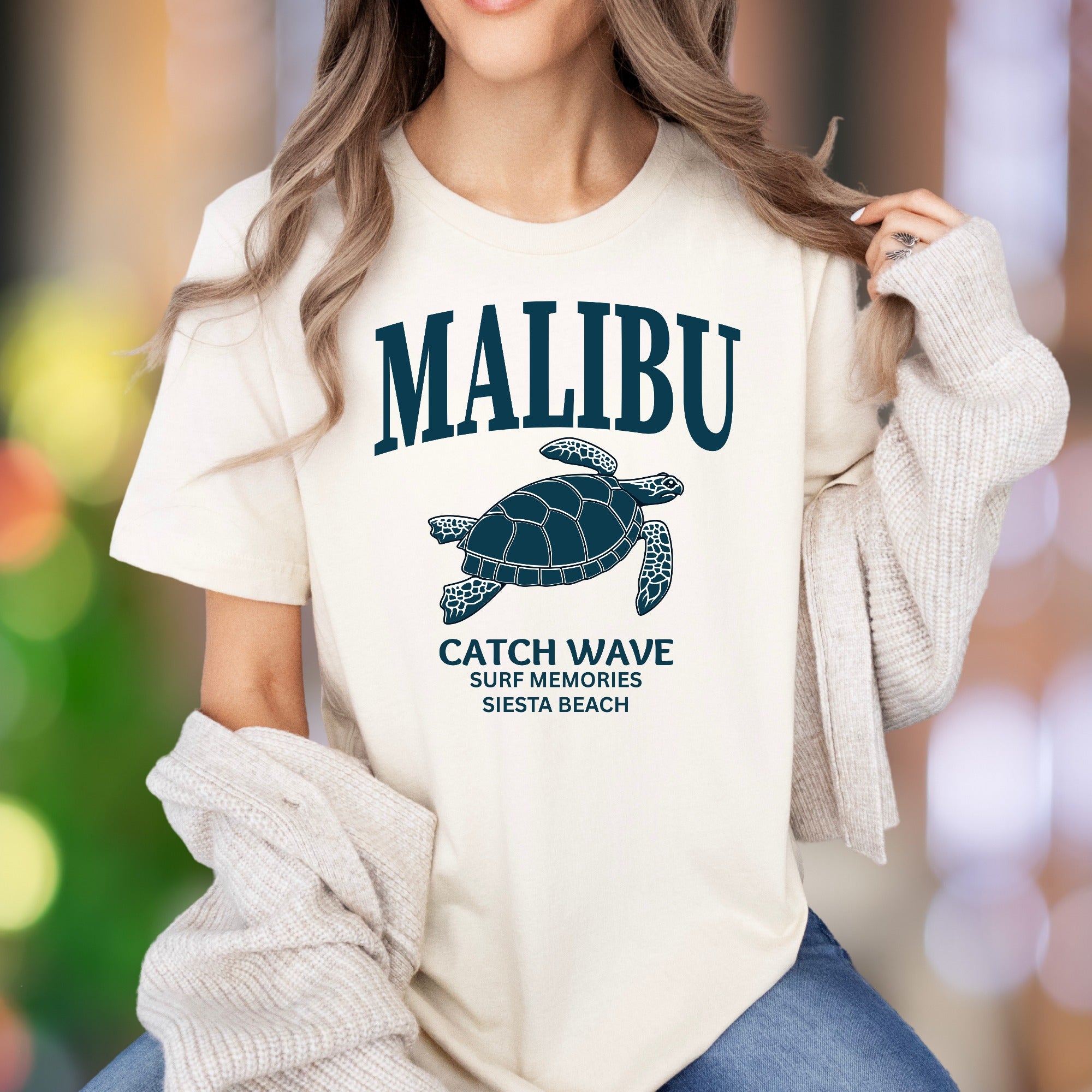 "MALIBU Catch Wave Surf Memories Siesta Beach" | Retro Island Graphic Unisex Adult T-Shirt | Beach Lifestyle