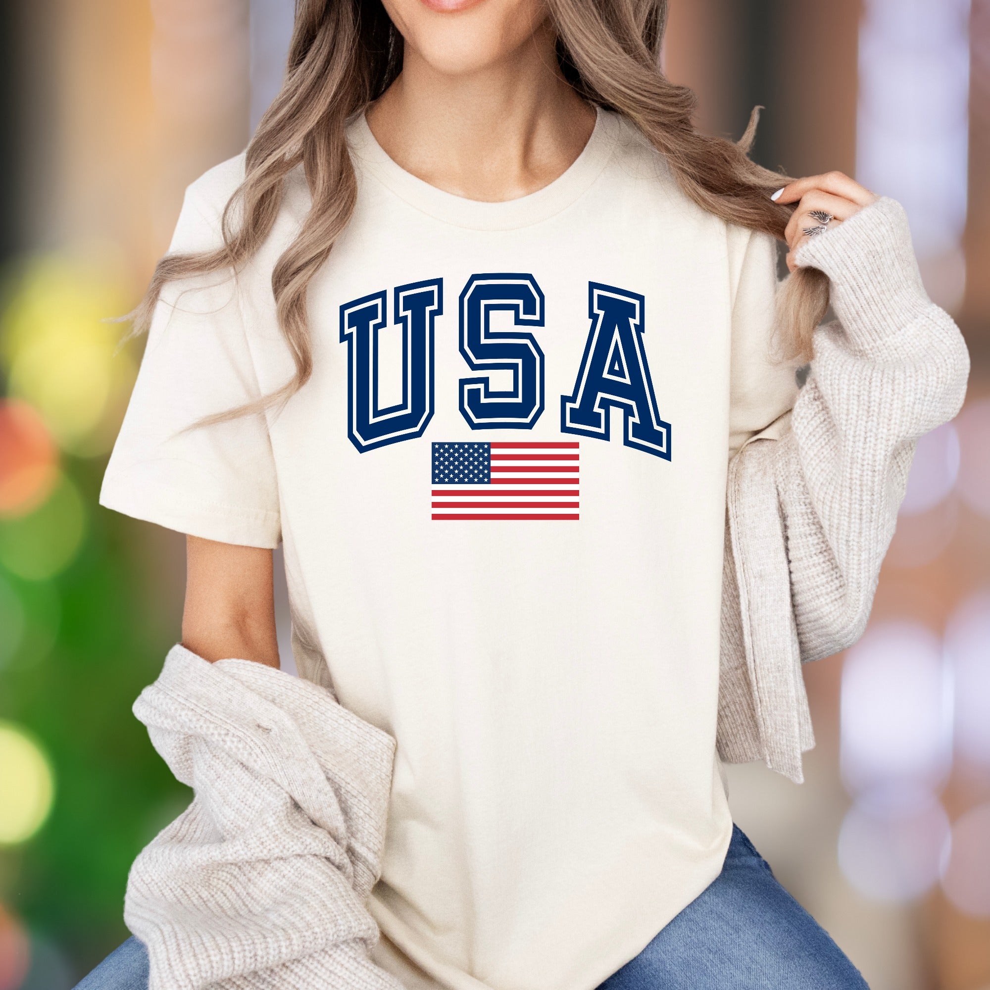 "USA" | Varsity Typography Unisex Adult T-Shirt | Patriotic American Style