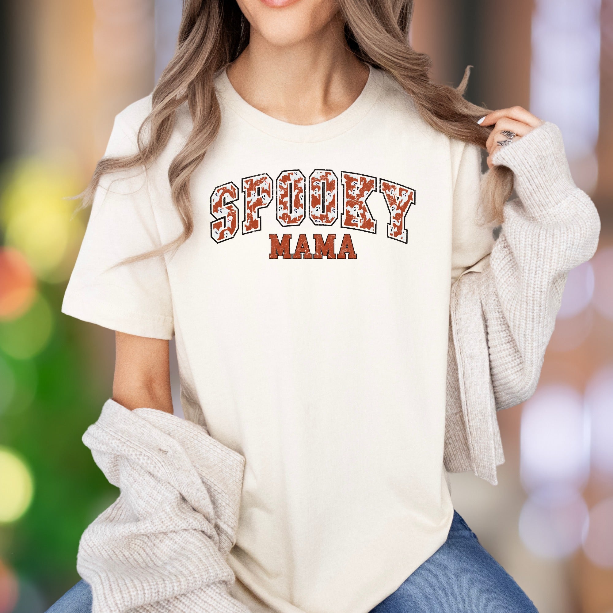 "SPOOKY MAMA" | Distressed Ghost Print Unisex Adult T-Shirt | Halloween Lifestyle