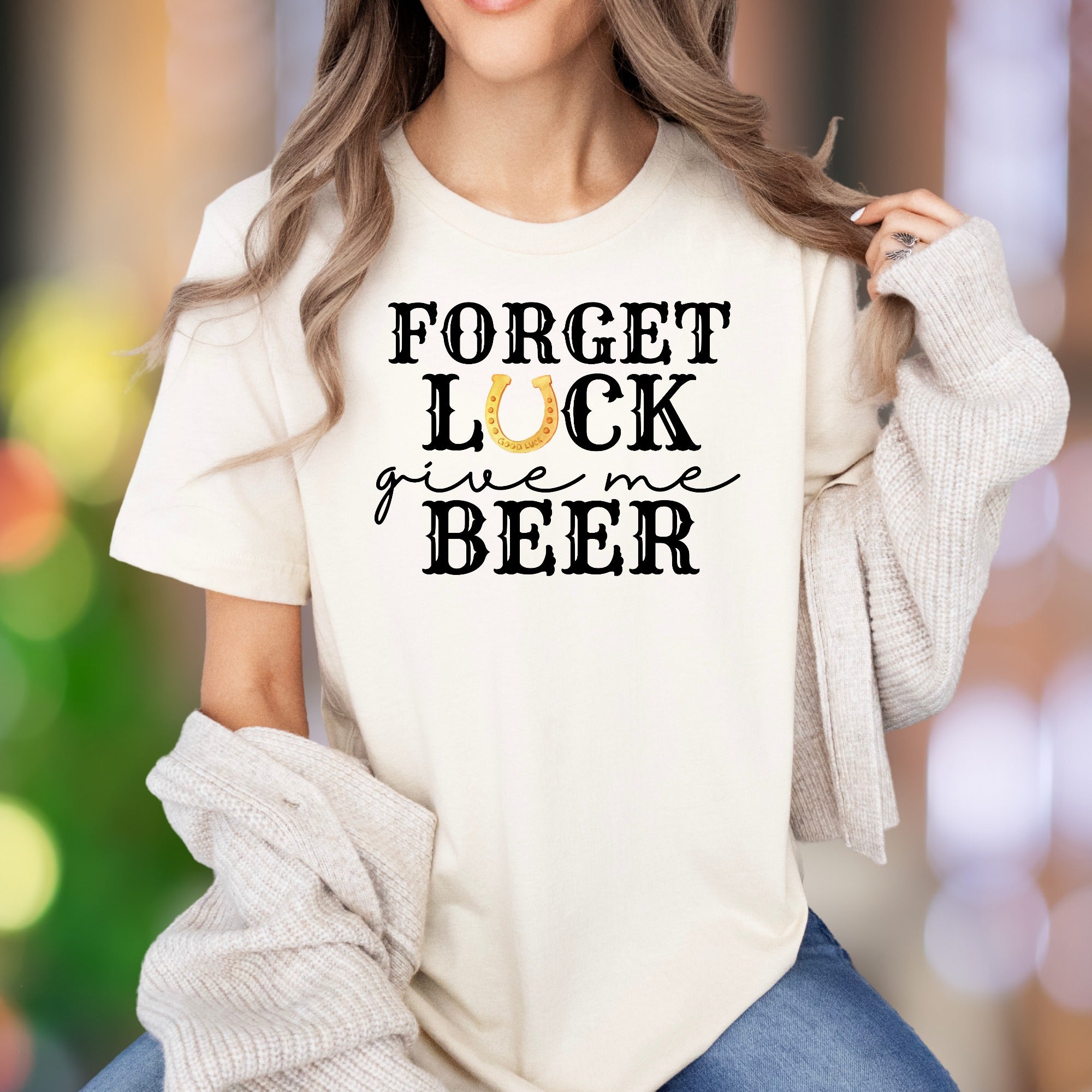 "Forget Luck Give Me Beer" | Funny Retro Unisex Adult T-Shirt | Celebration Lifestyle
