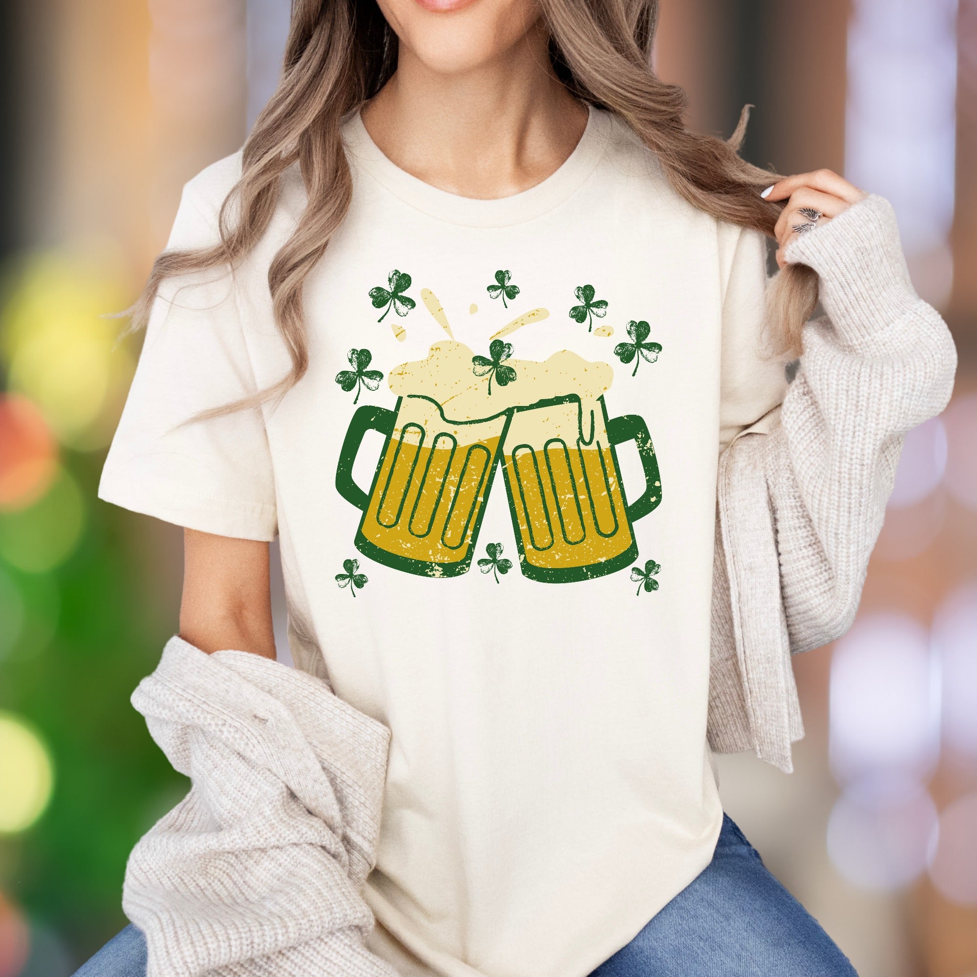 "Cheers & Shamrocks" | Distressed Graphic Unisex Adult T-Shirt | Festive Celebration Wear