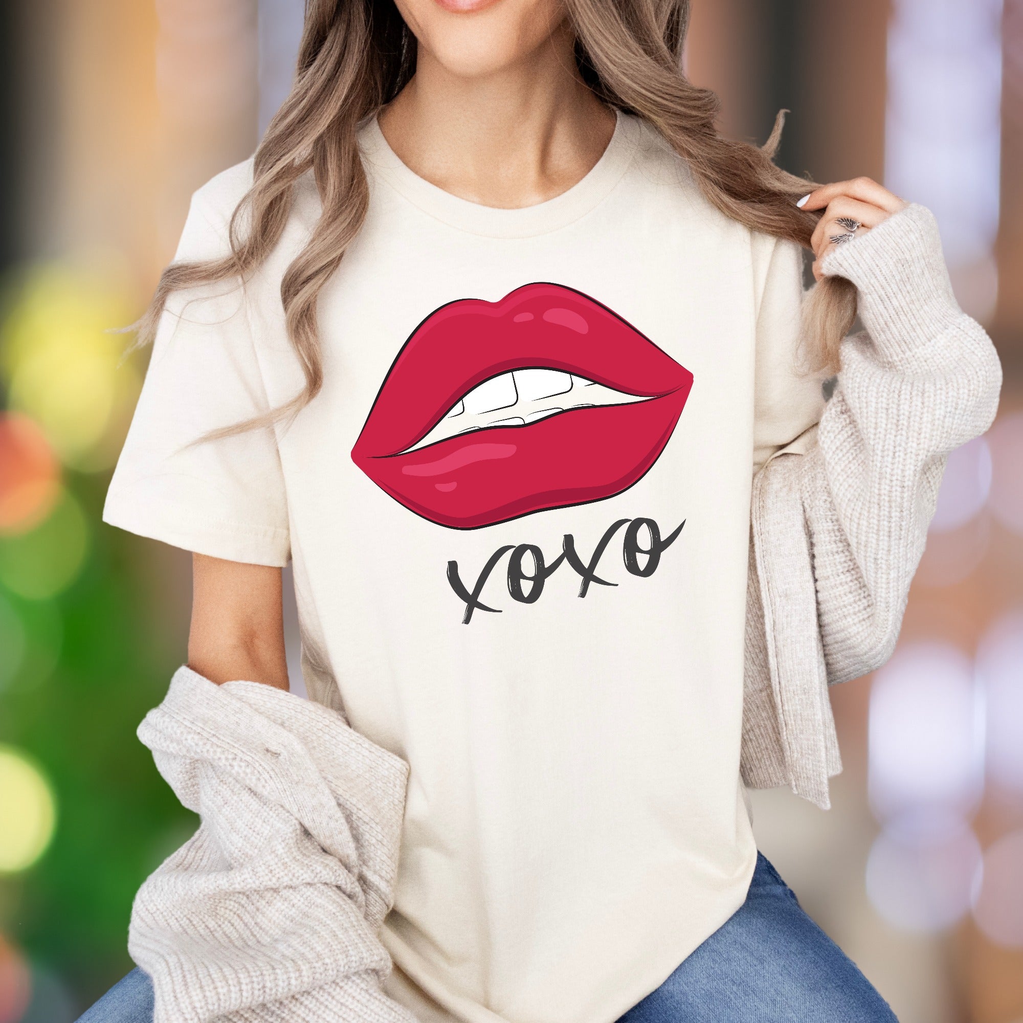 "XOXO" Red Lips Graphic Unisex Adult T-Shirt | Playful Romantic Style
