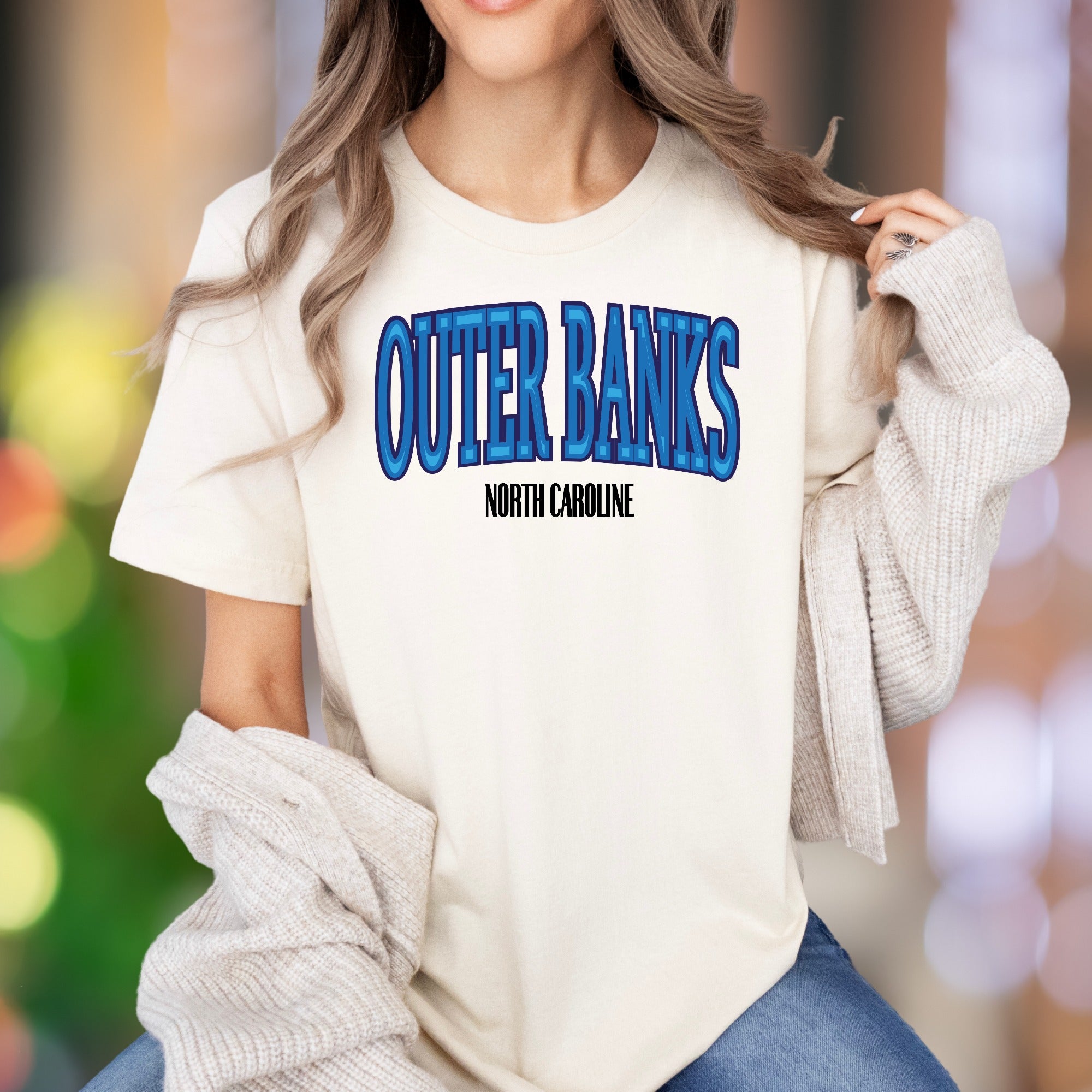 "Outer Banks North Carolina" | Retro Blue Typography Unisex Adult T-Shirt | Coastal Lifestyle