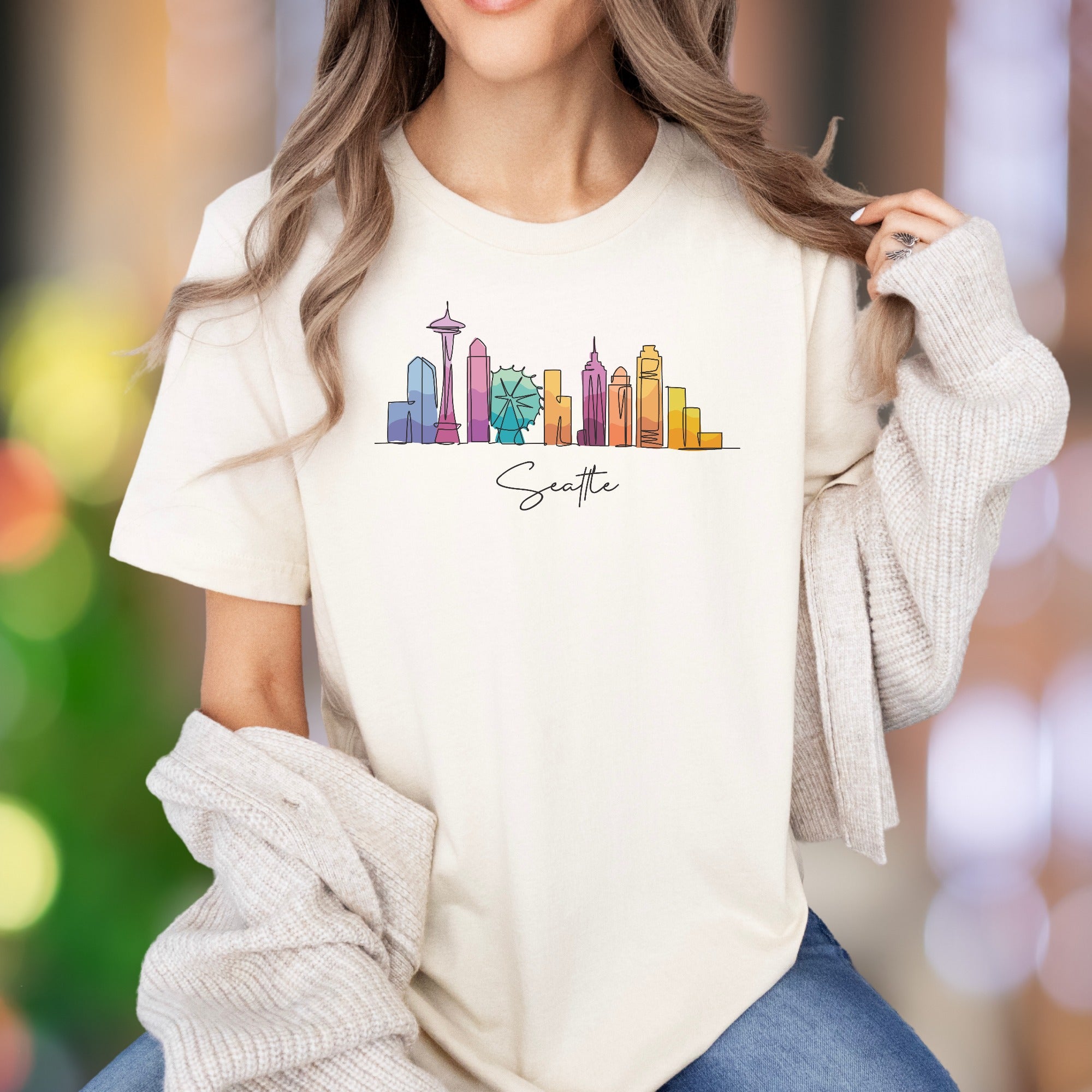 "Seattle" | Minimal Skyline Graphic Unisex Adult T-Shirt | Travel & City Lifestyle