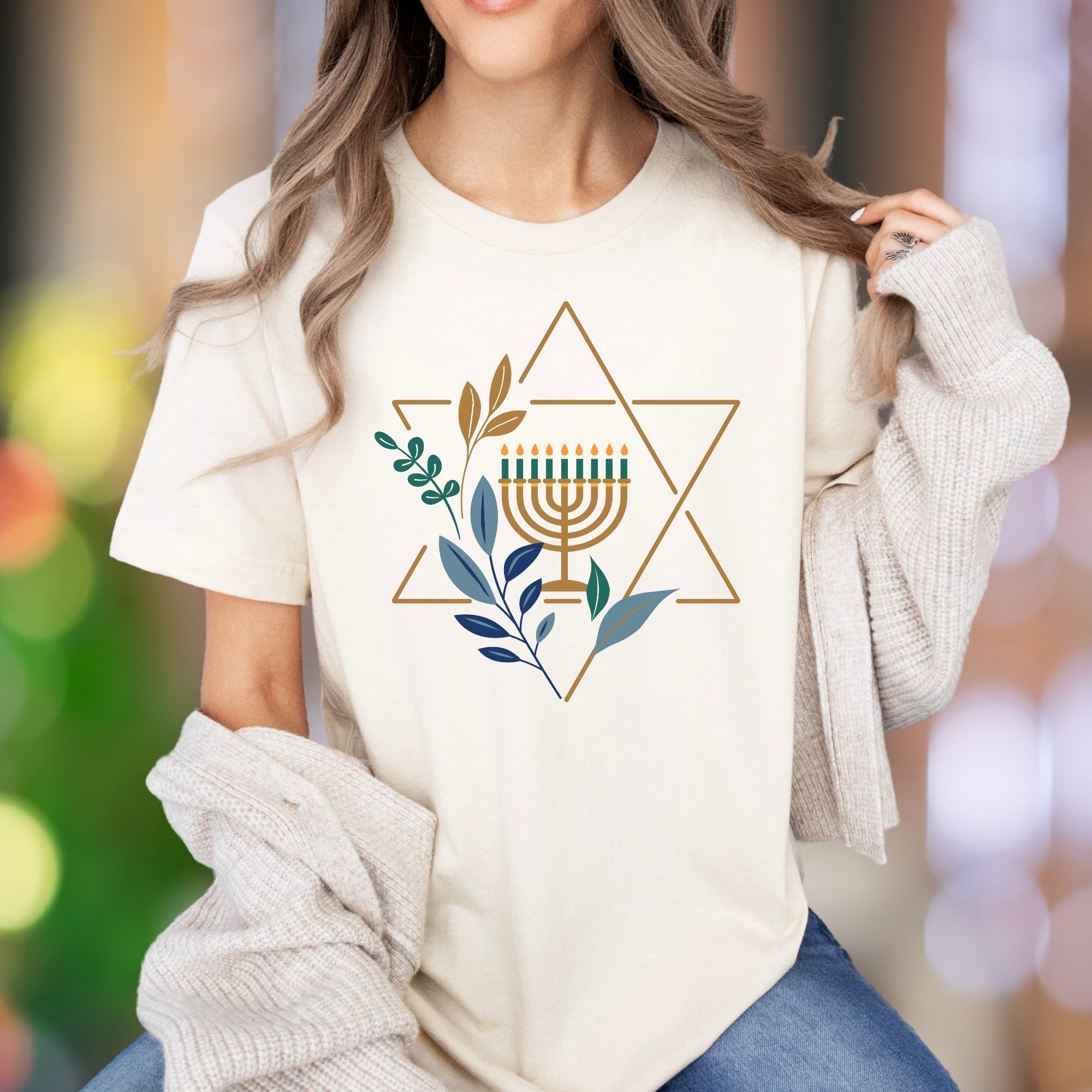 "Menorah & Star" | Modern Hanukkah Unisex Adult T-Shirt | Festive Holiday Wear
