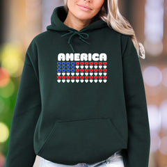 "AMERICA" | Patriotic Heart Flag Unisex Adult Hoodie | National Pride Apparel