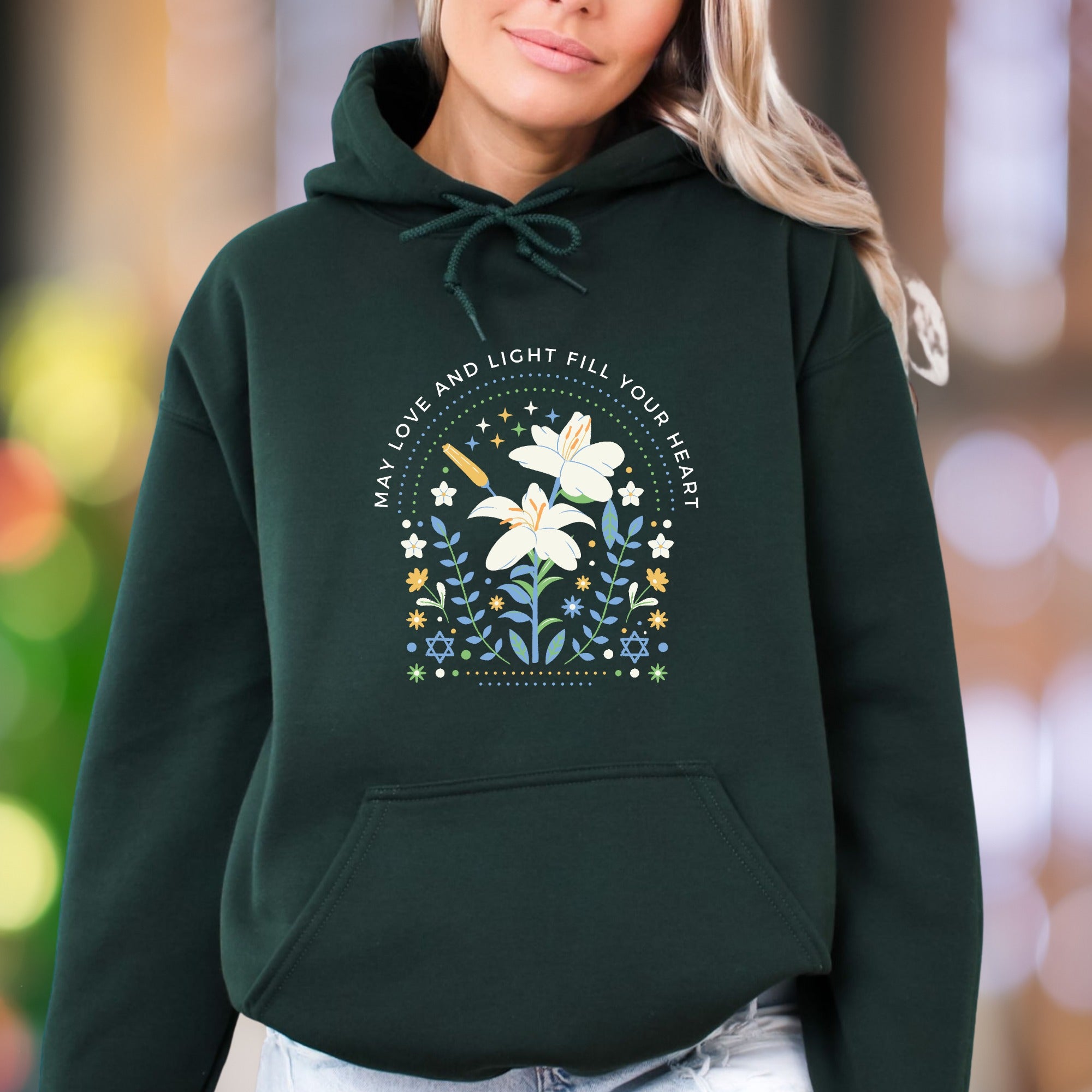 "May Love and Light Fill Your Heart" | Floral Graphic Unisex Adult Hoodie | Calm Lifestyle