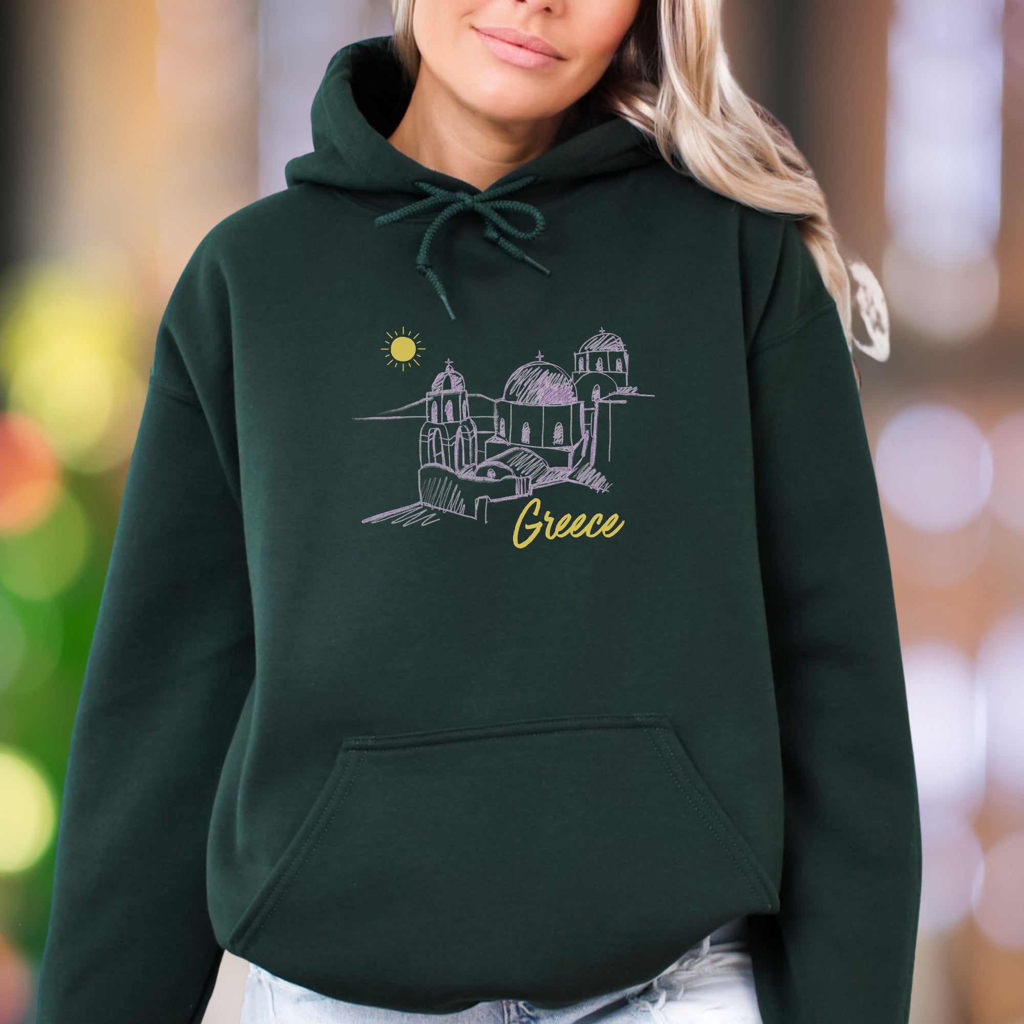 "Greece" | Retro Sketch Landmark Unisex Adult Hoodie | Travel Lifestyle