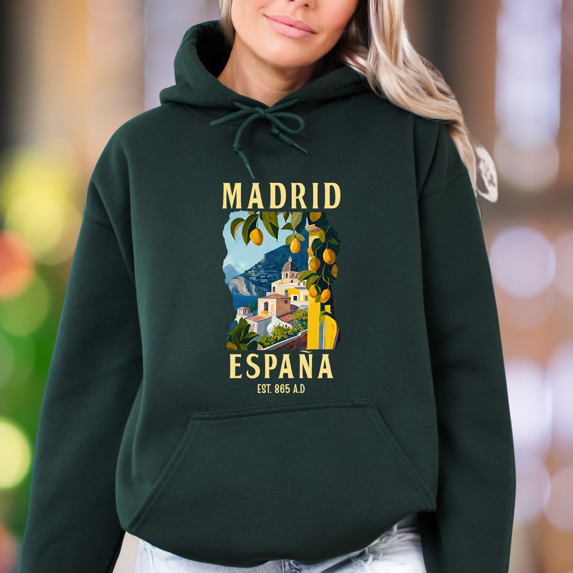 "MADRID ESPANA" | Vintage Travel Graphic Unisex Adult Hoodie | Wanderlust Apparel