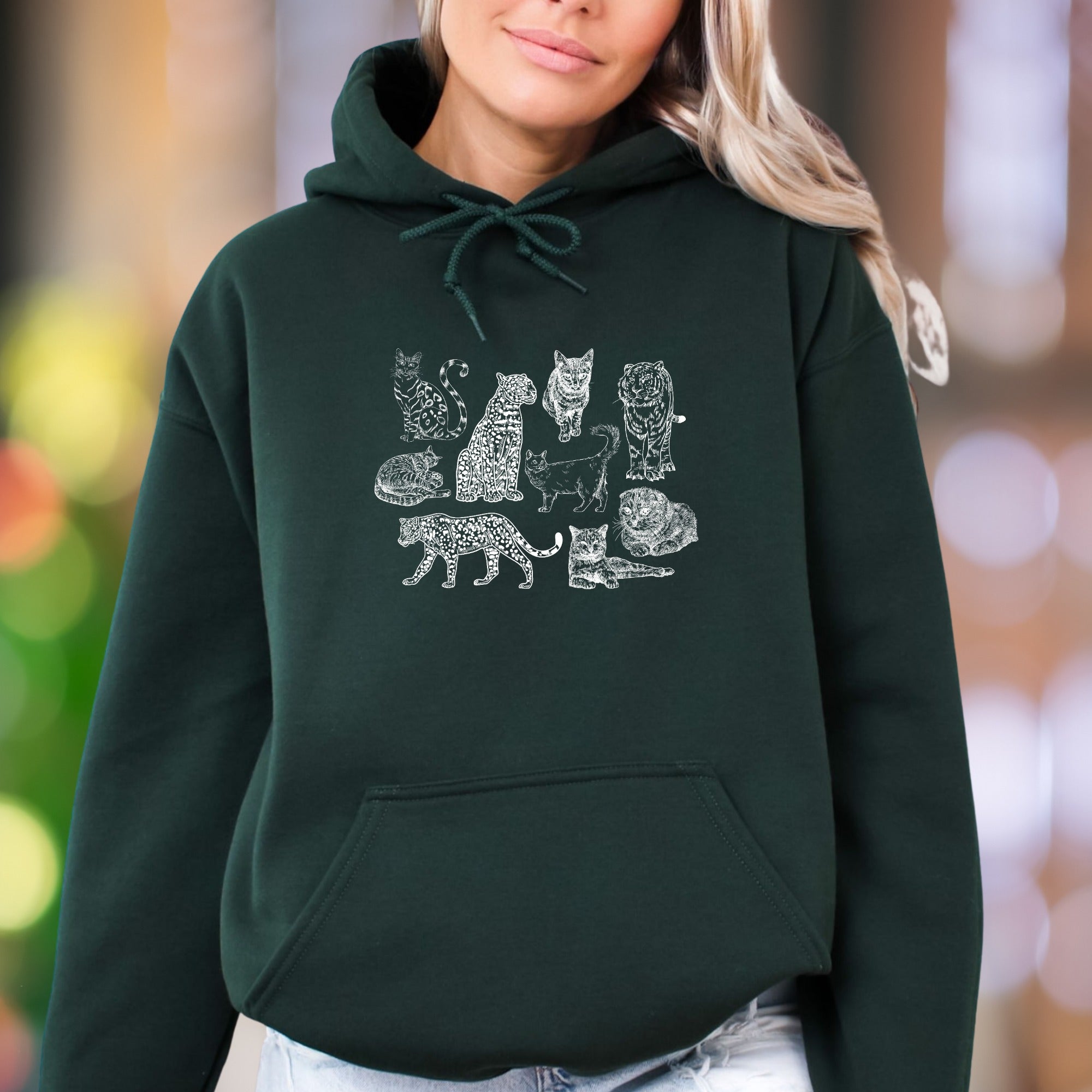 "Various Cats Line Art" | Nature Graphic Unisex Adult Hoodie | Cat Lover Lifestyle