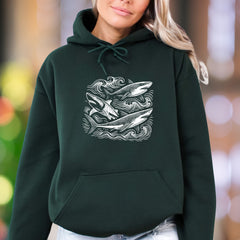 "Ocean Waves & Sharks" | Hand-Drawn Graphic Unisex Adult Hoodie | Nature Outdoor Lifestyle