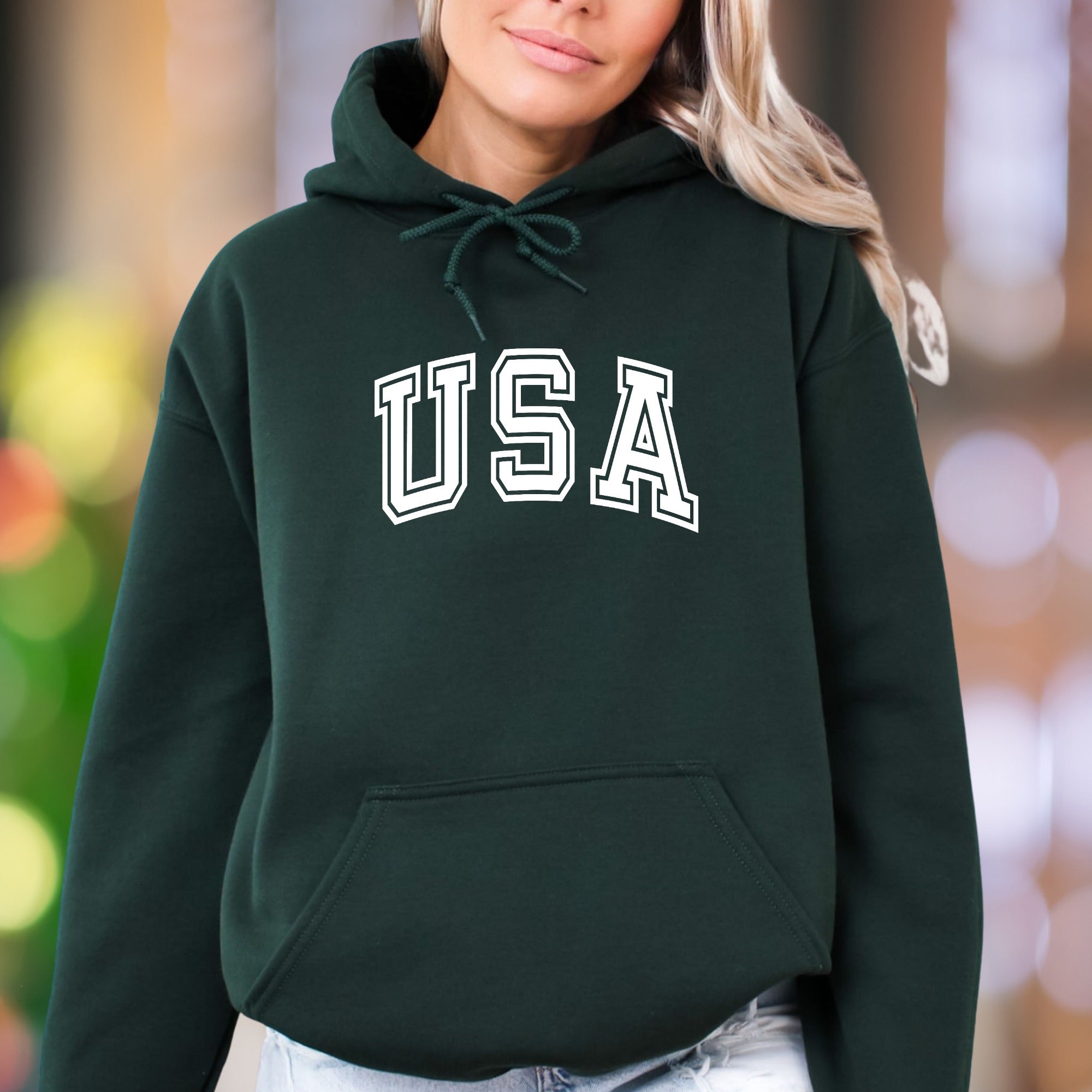 "USA" | Varsity Typography Unisex Adult Hoodie | Patriotic Streetwear