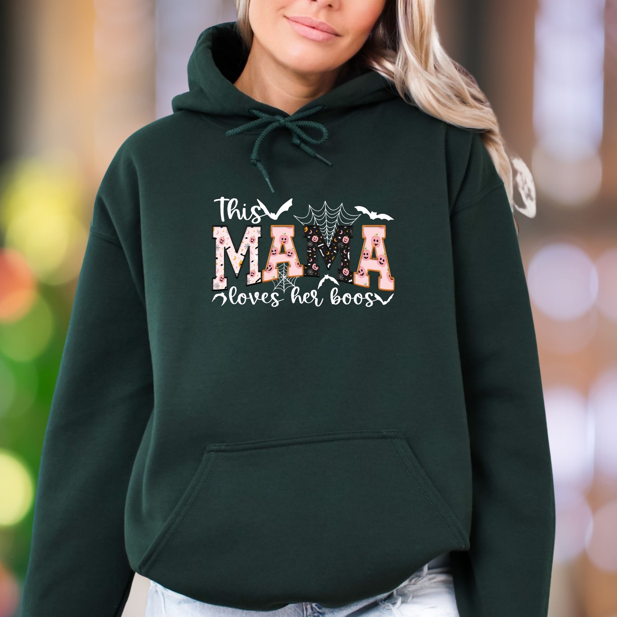 "This Mama Loves Her Boos" | Spooky Typography Unisex Adult Hoodie | Halloween Lifestyle
