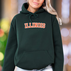 "ILLINOIS" | Bold Typography Unisex Adult Hoodie | Collegiate Style