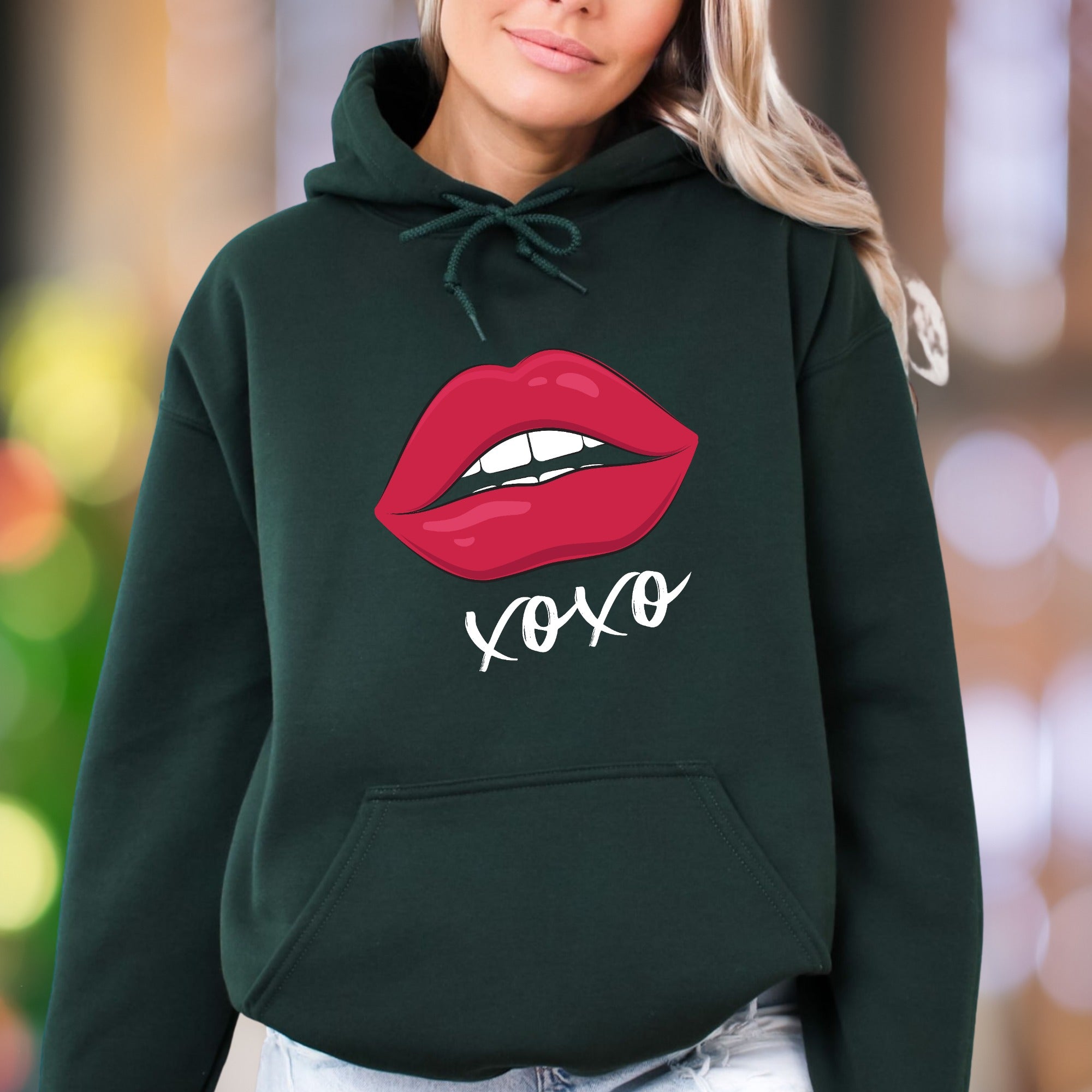 "XOXO Red Lips" | Modern Graphic Unisex Adult Hoodie | Affectionate Streetwear