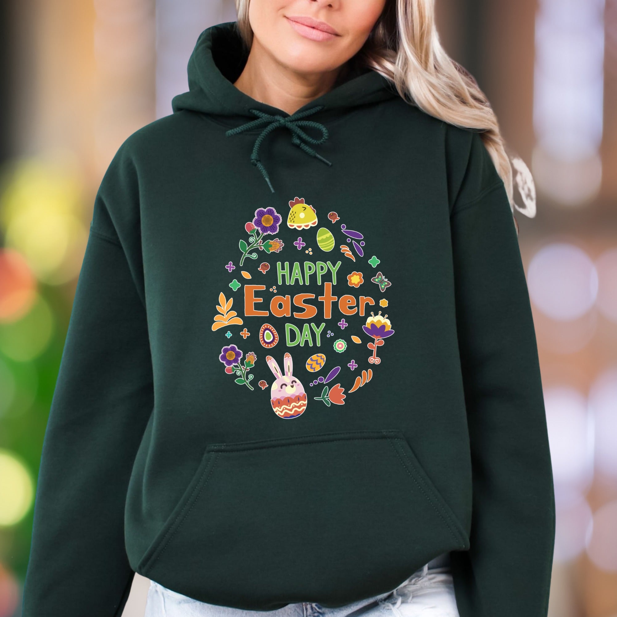 "Happy Easter Day" | Festive Graphic Unisex Adult Hoodie | Holiday Celebration
