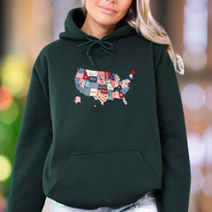 "Loved. Empowered. Brave. Free. Precious. Victorious. Important." | Patchwork USA Map Unisex Adult Hoodie | Motivational Identity