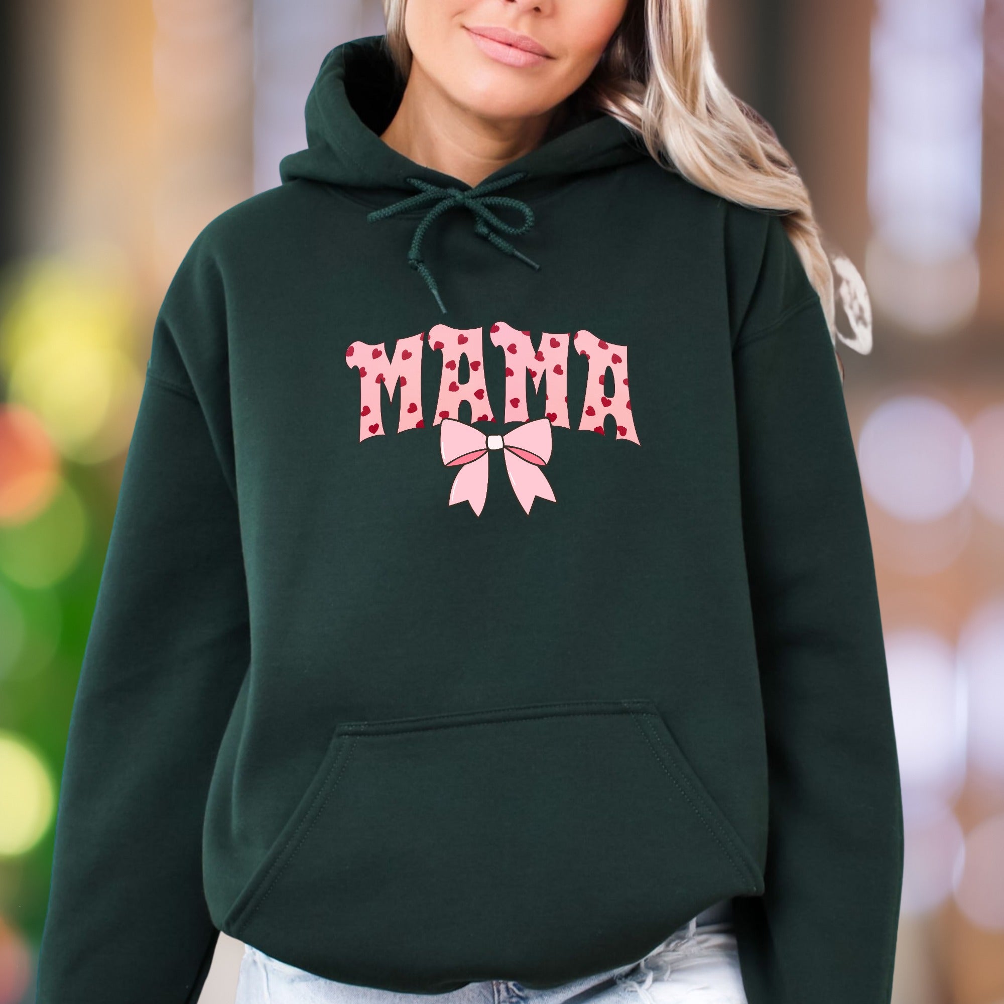 "Mama" | Heart Pattern Typography Unisex Adult Hoodie | Loving Identity Apparel